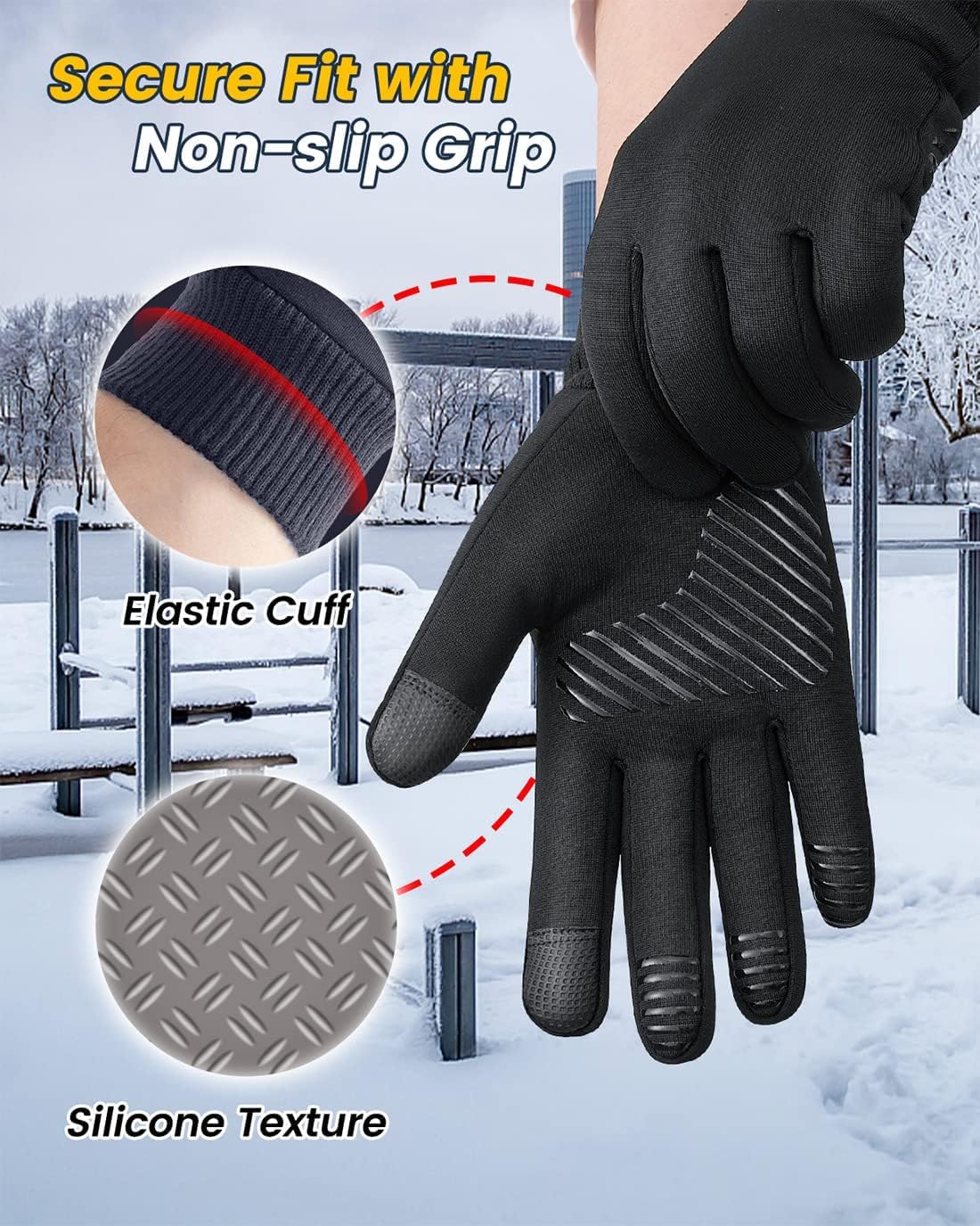 KASTWAVE Winter Waterproof Ski Gloves - Unisex Touchscreen Cycling Gloves for Cold Weather Running, Hiking, Biking & Driving, Warm Snow Gloves with Windproof Design for Outdoor Sports - L