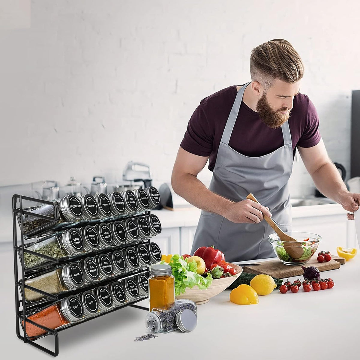 Spice Rack with 28 Spice Jars