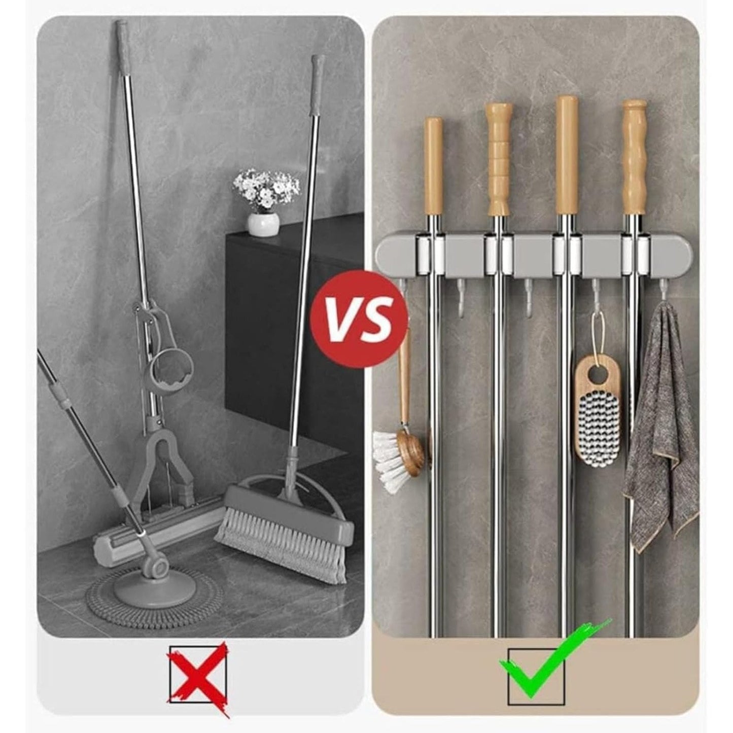 Multifunctional Mop Holder (2 clips and 3 hooks)