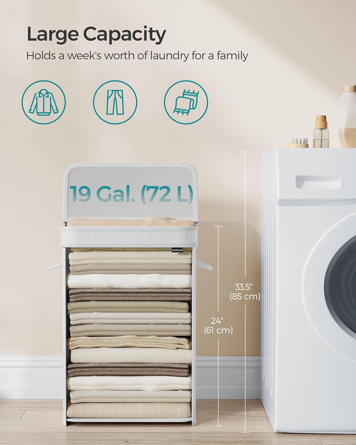 SONGMICS Laundry Hamper with Lid LCB061W01