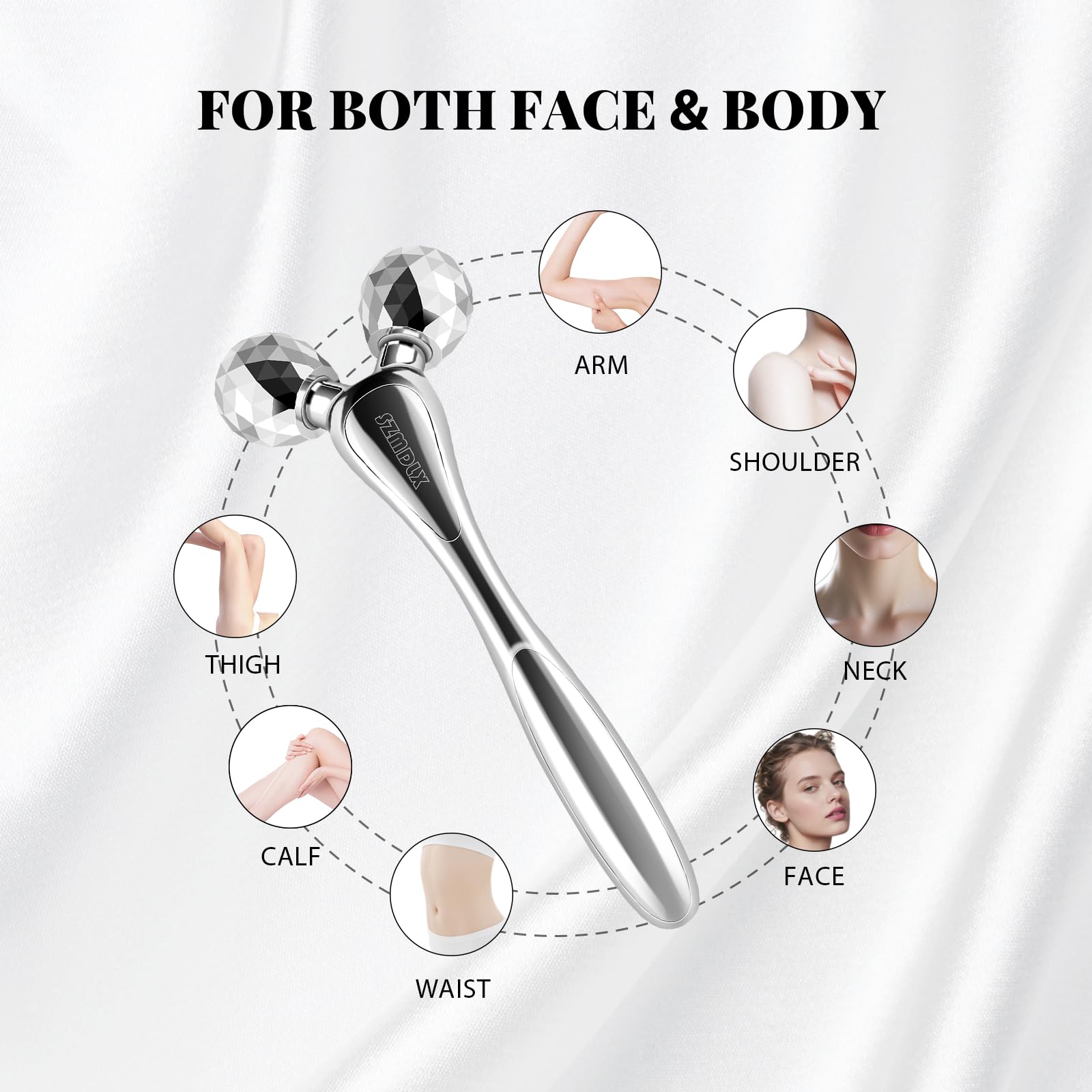 3D Facial Massager Rollers Lifting Massager, Skin Care Face Body Massager Firming Tools for Body Relaxation Massage, Kneading, Body Slimming and V-shaped Face Lift, Anti-Wrinkle (Silvery White) - Medaid International