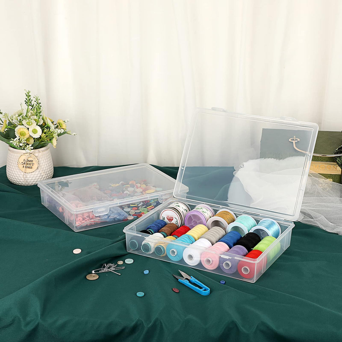 TERRIFI Clear Plastic Storage Box with Lid, Large Clip Box, Clear Plastic Storage Container Bins with Latching Lids, Art Supply Storage Organizer Plastic Sewing Box for Beads Pencils Notebooks 2 Pack