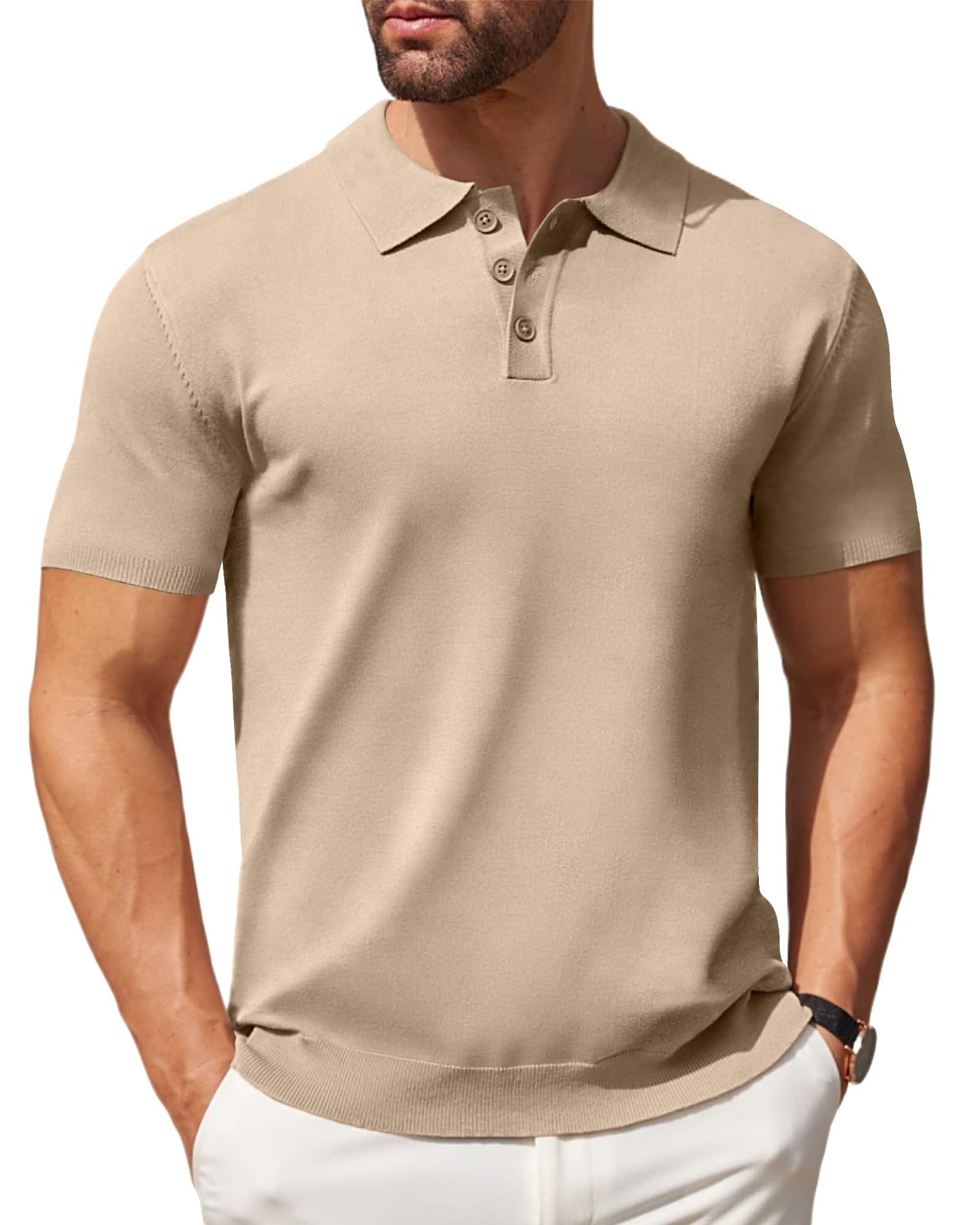 COOFANDY Men's Classic Polo Shirt Casual Knit Short Sleeve Polo Shirts Khaki - Medaid International