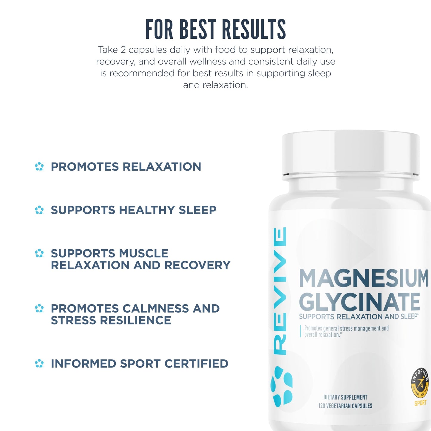 Revive MD Pure Magnesium Glycinate 200mg – High Absorption Supplement for Relaxation, Stress Relief, Sleep & Memory Support – Promotes Strong Bones, Healthy Nerve & Muscle Function (60 Servings) - Medaid International