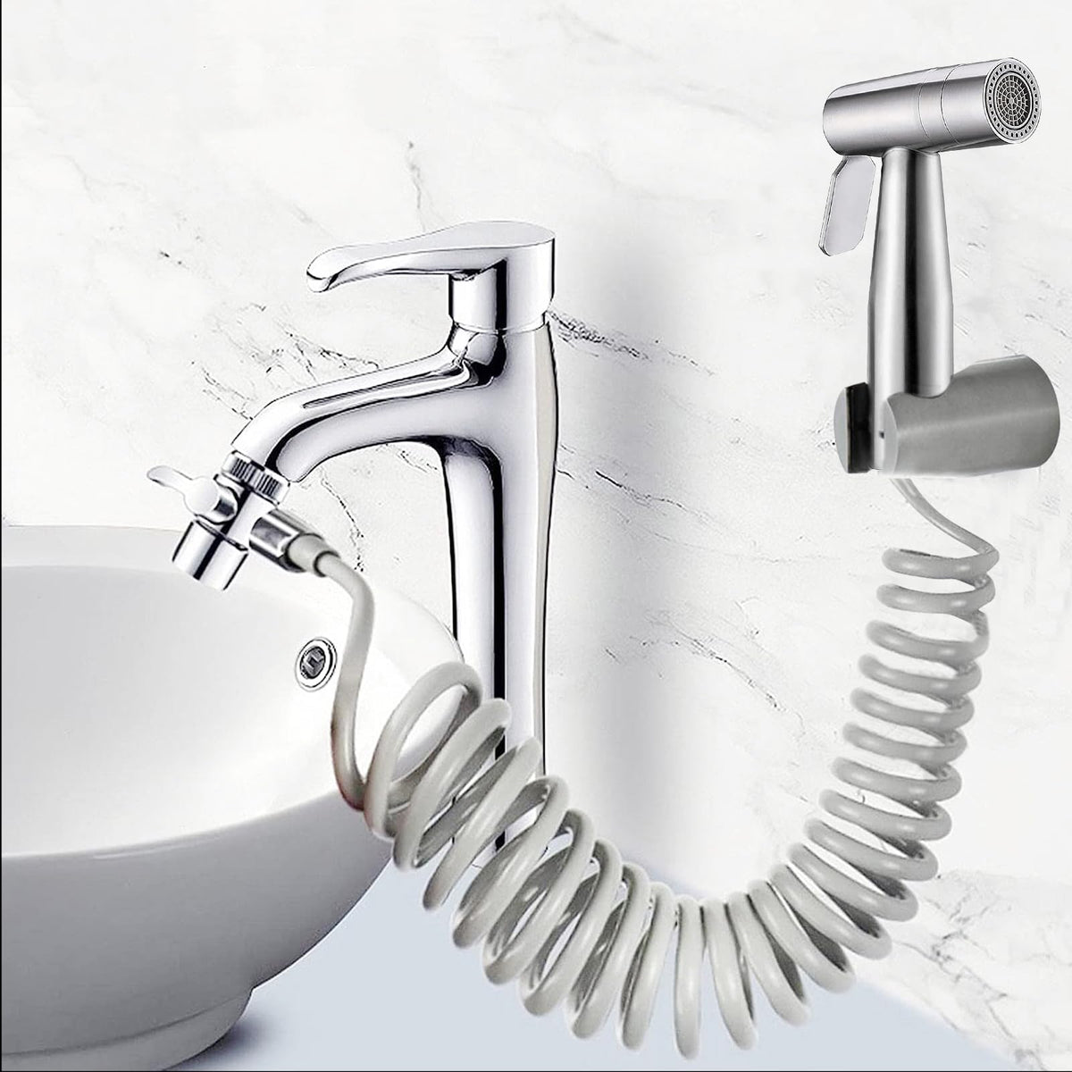 Handheld Bidet Sprayer Dual Function Nozzle Stainless Steel Baby Cloth Diaper Spray Set, 1.5m Shower Hose and Fitting, Toilet Bidet Sprayer for Washing Hair or Wash Basin