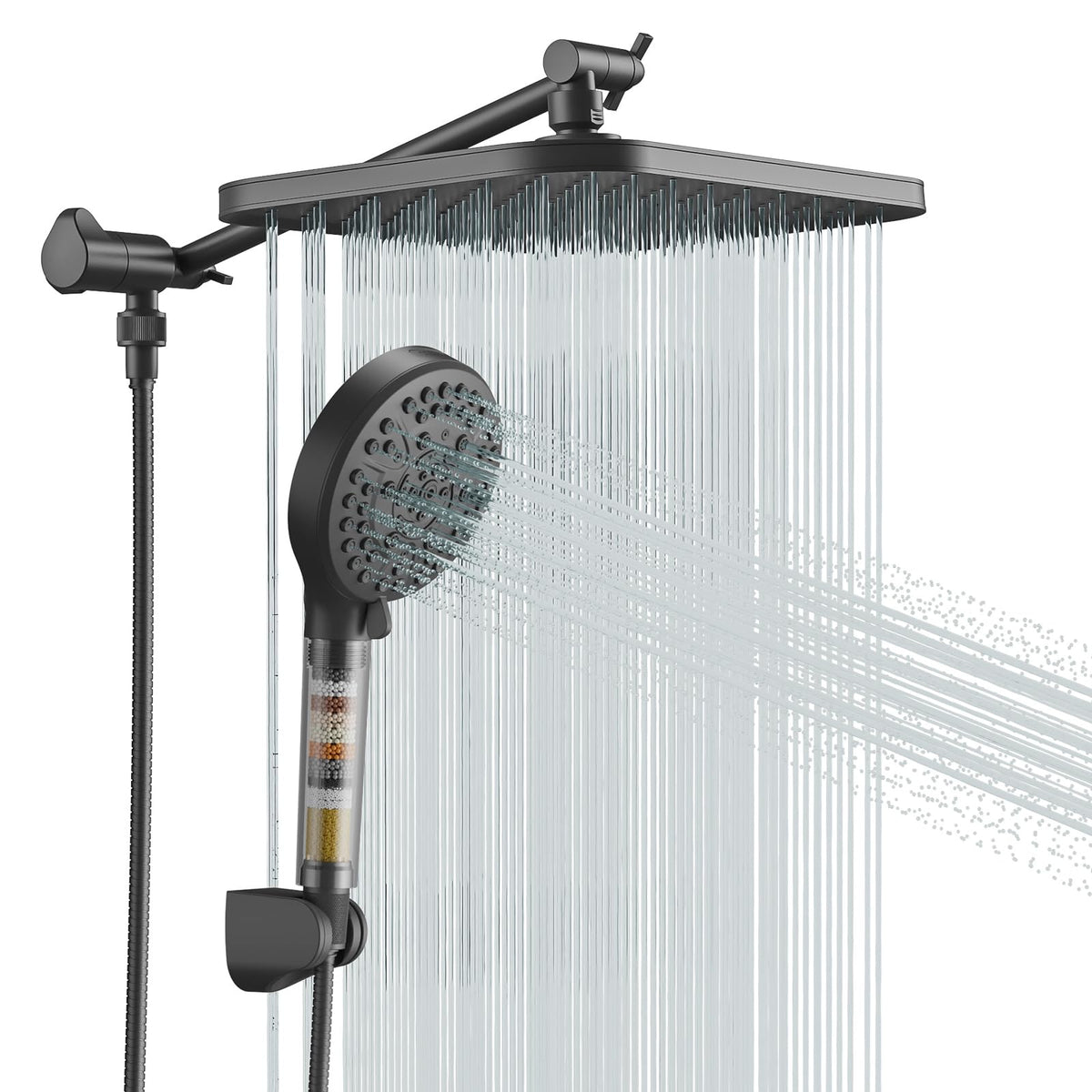 JOMOO Handheld Shower Head Combo, 10 Spray Modes High-Pressure Handheld Showerhead with 12" Square Rainfall Shower Combo, DOE Certified 2.5GPM Bathroom Filtered Shower Heads System, Matte Black