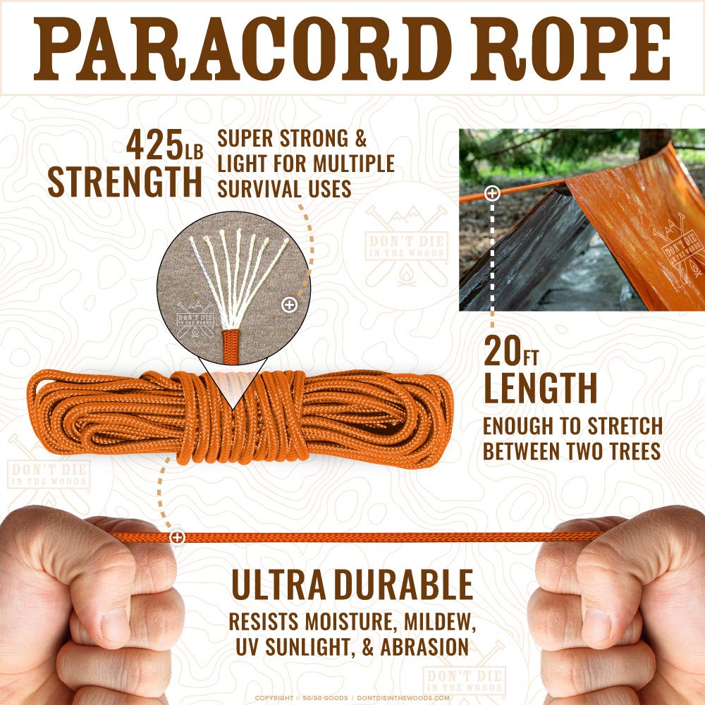 Don't Die In The Woods - Survival Tent - Made with Extra-Thick Space Blanket Thermal Mylar - Emergency Shelter Tube Tent - One of The 10 Essentials for Hiking, Camping, First Aid Kits (Orange)