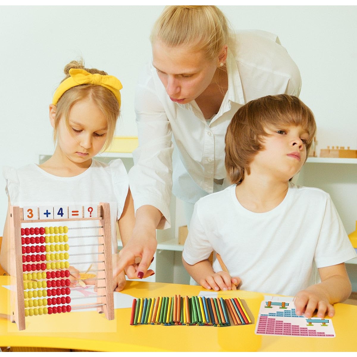 Elvozvets Wooden Abacus for Kids - Math Learning Tool with Counting Sticks & Numbers 1-100 Cards & Counters - Educational Toy for Preschool Boys & Girls - Medaid International