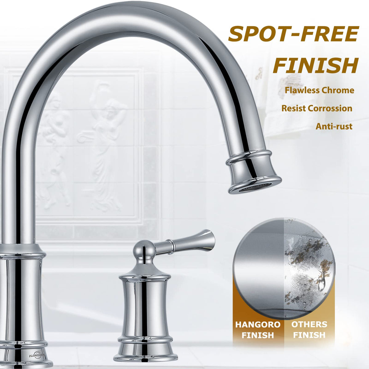 Bathtub Faucet, Deck Mount Antique Tub Faucet 2 Lever Handles, Widespread 3 Holes Brass Rough-in Tub Faucet, 360° Swivel Spout, High Flow Faucet for Bathroom, Chrome(B2307-CP)