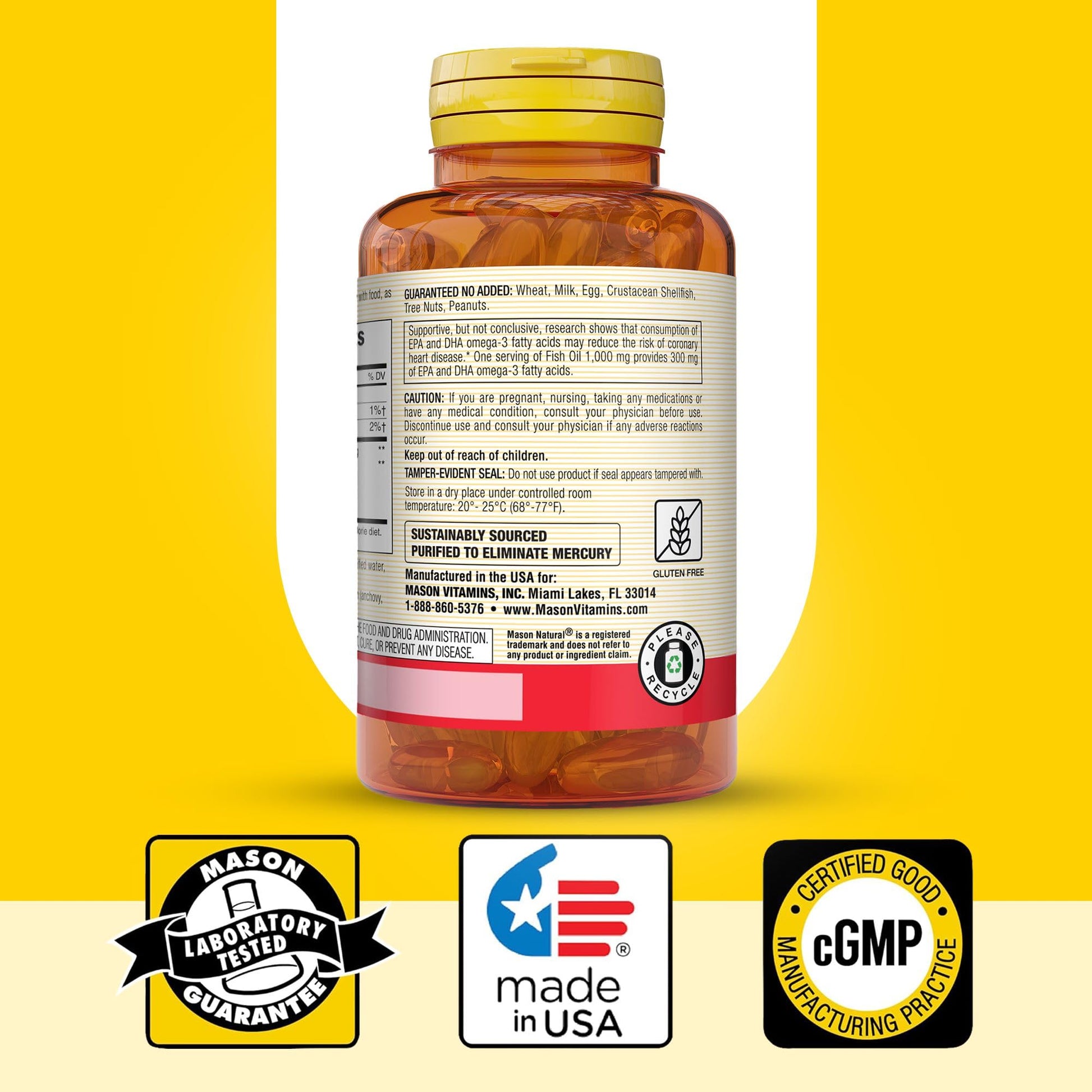 MASON NATURAL Omega,3 Fish Oil, 200,Day Supply, 1000mg with EPA and DHA for Joint Support, Softgel Pills - Medaid International