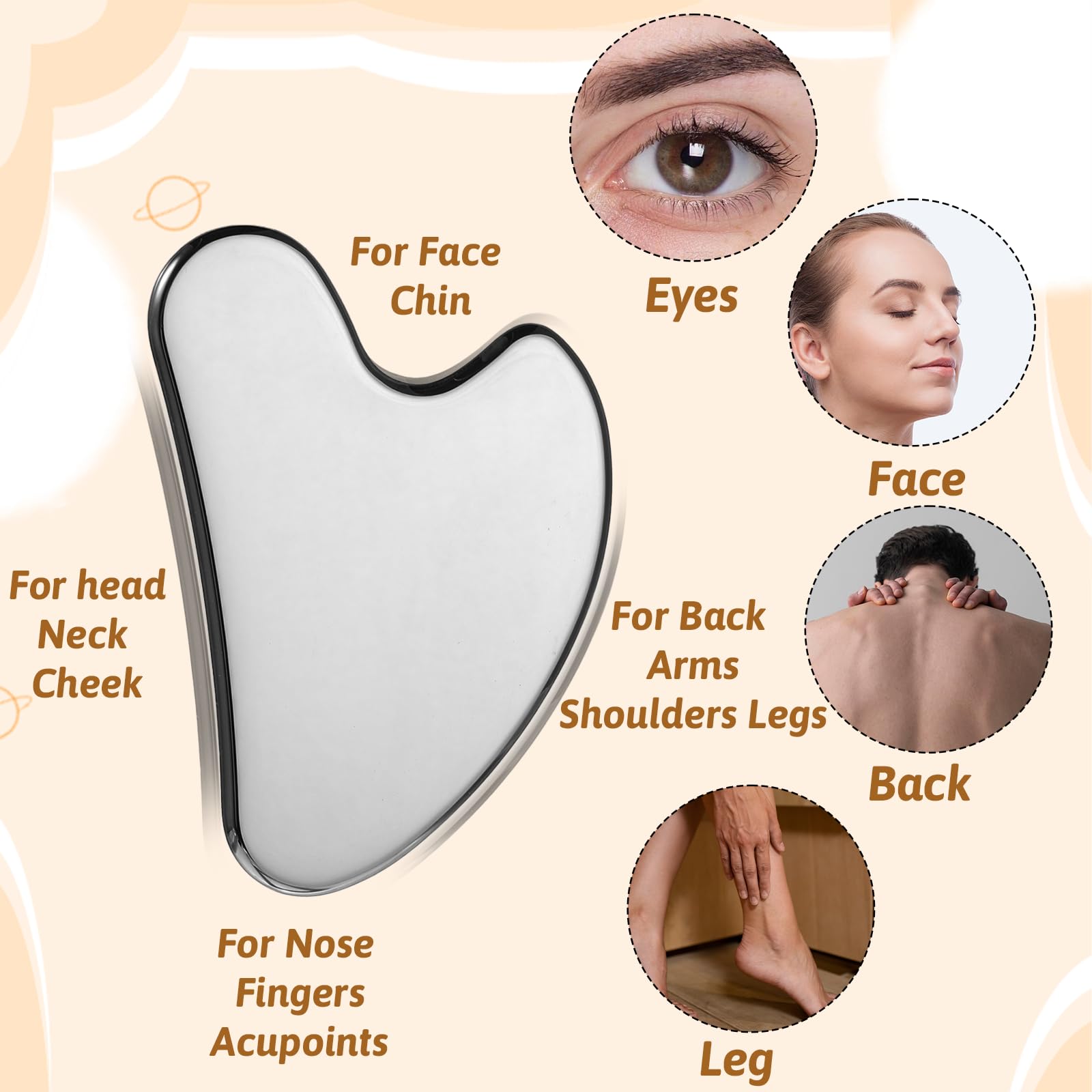 QFGasre 2 Pcs Stainless Steel Gua Sha Face Tools Metal Silver Guasha for Self Care Manual Massage Tool for Face and Body Treatment Back Muscles Pain Relief Puffiness Reducing Gift for Men Women - Medaid International