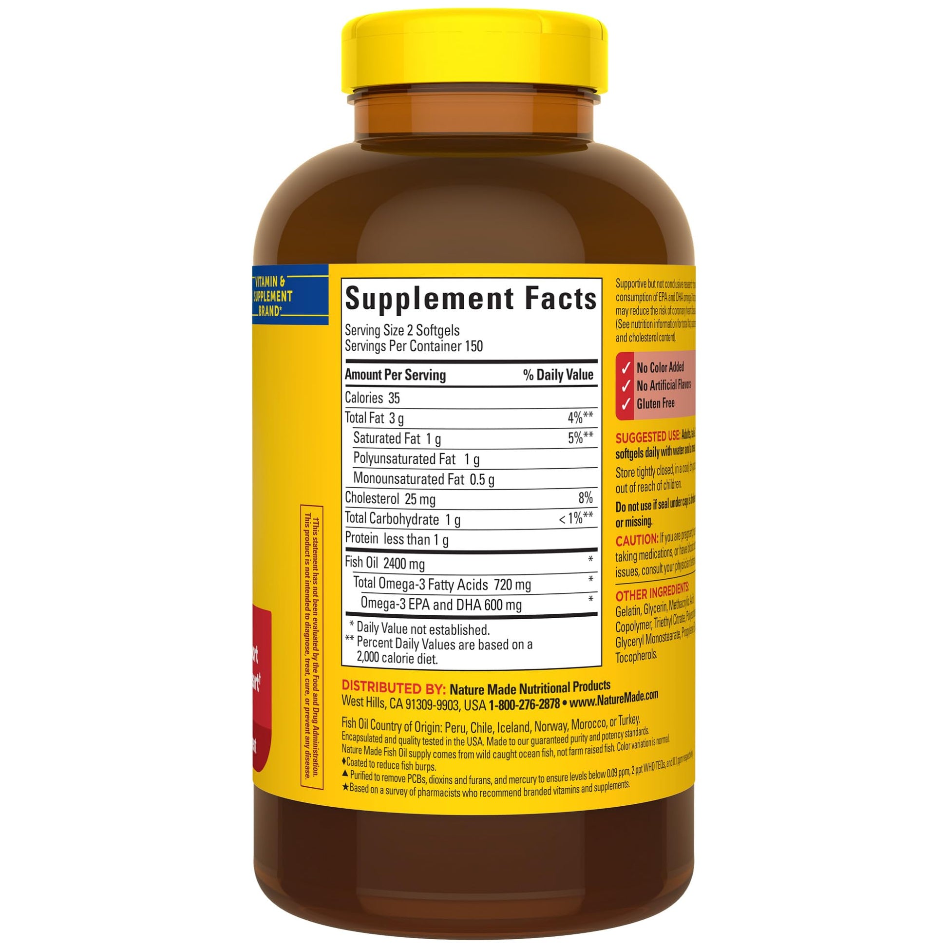 Nature Made Burp Less Fish Oil Omega 3 Supplements, 1200 mg Softgels, Omega 3 Fish Oil for Healthy Heart Support, 300 Softgels, 150 Day Supply - Medaid International