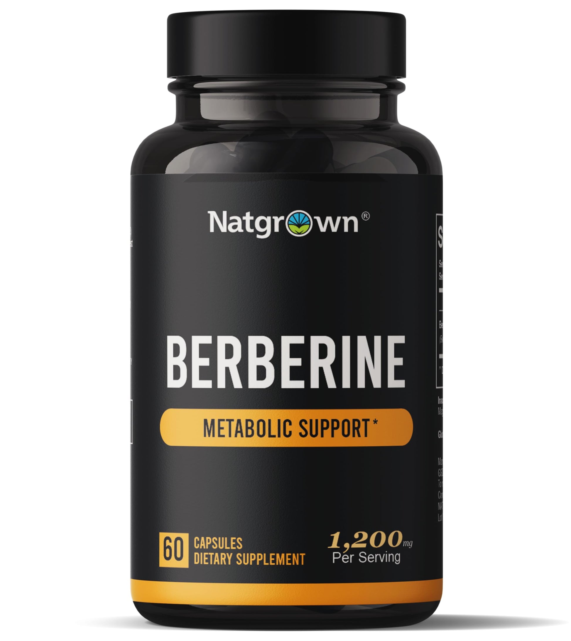 Natgrown Berberine Supplement - Berberine HCl 1200 mg Per Serving - Vegan, Gluten Free, Non-GMO - 60 Capsules - Medaid International