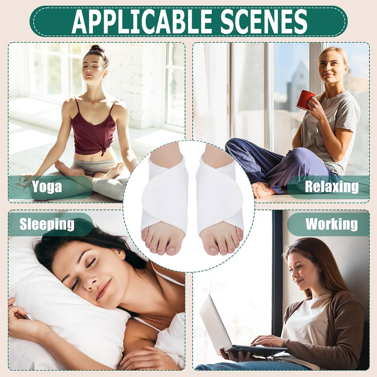 TERRIFI 2Pcs Castor Oil Pack Wrap for Ankle, Adjustable Ankle Wrap for Plantar Fasciitis Relief, Washable Reusable Plantar Fasciitis Brace Castor Oil Compress Pads for Women & Men Ankle Support, White
