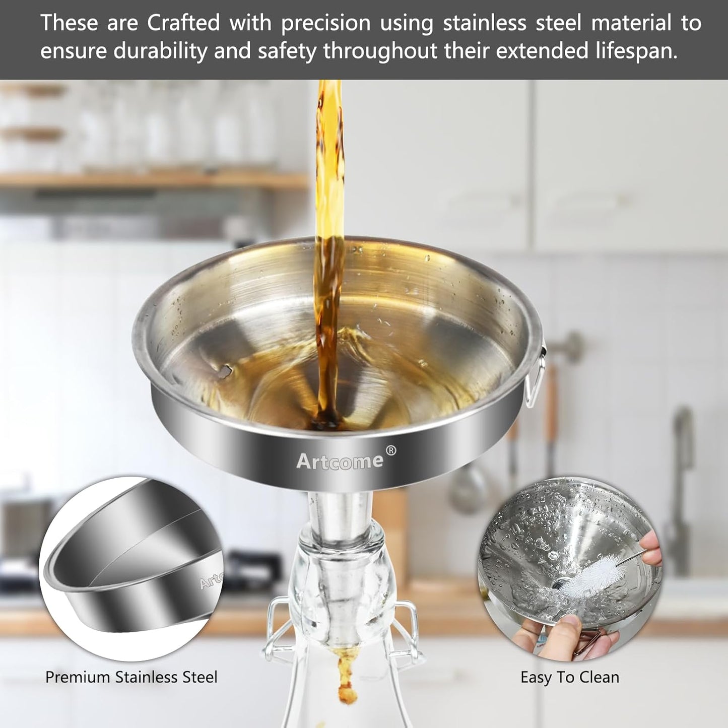Stainless Steel Funnel Kitchen Oil Liquid Metal Funnel
