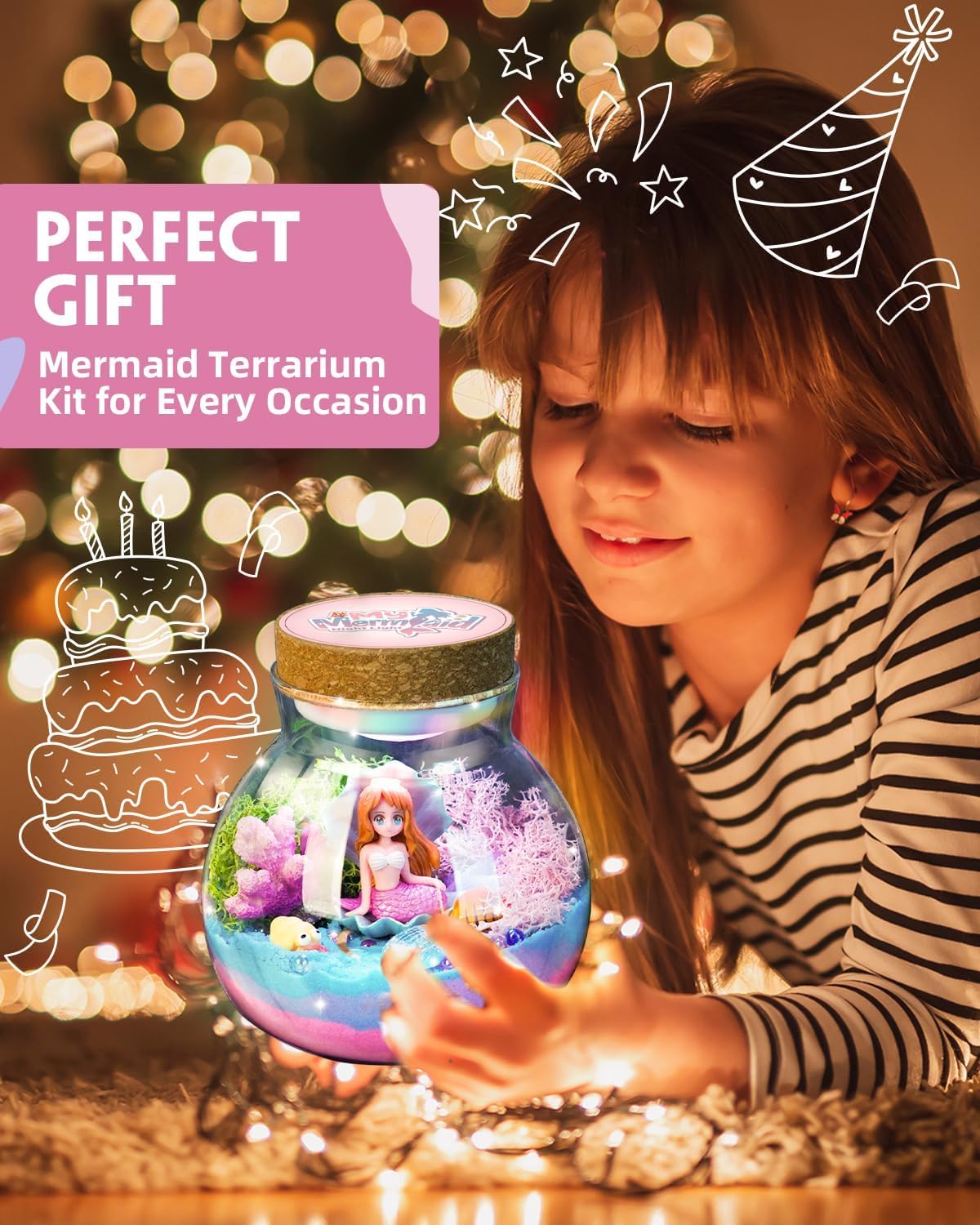 Mermaid Terrarium Kit for Kids, DIY Arts & Crafts Gift for Girls Ages 4 5 6 7 8-12 Year Old, LED Night Light with Remote, Best Birthday Easter Unicorn Toys Gifts for Girls Kid