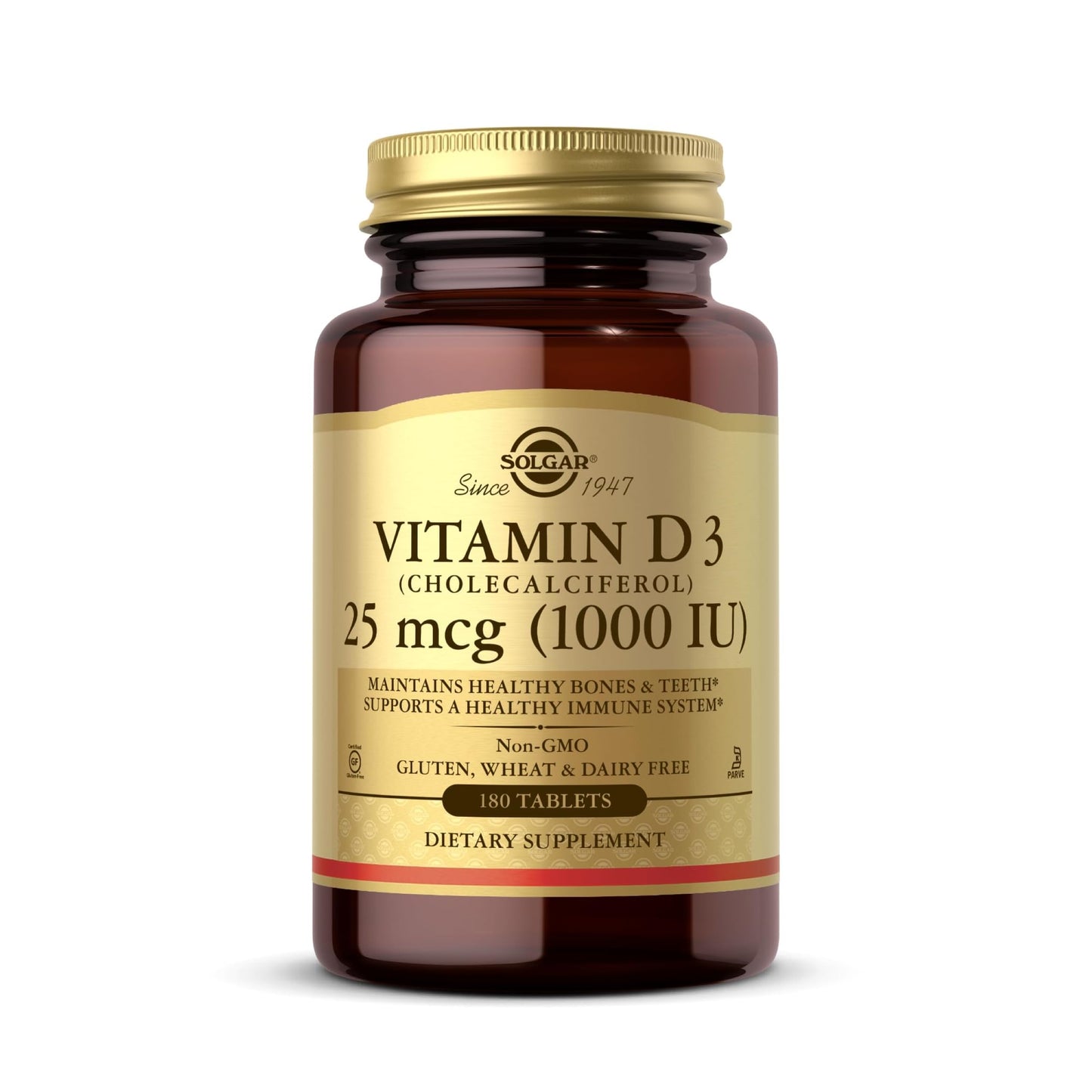 Solgar Vitamin D3 (Cholecalciferol) 25 mcg (1000 IU) – 180 Tablets - Helps Maintain Healthy Bones & Teeth - Immune System Support - Non-GMO, Gluten Free, Dairy Free, Kosher - 180 Servings - Medaid International
