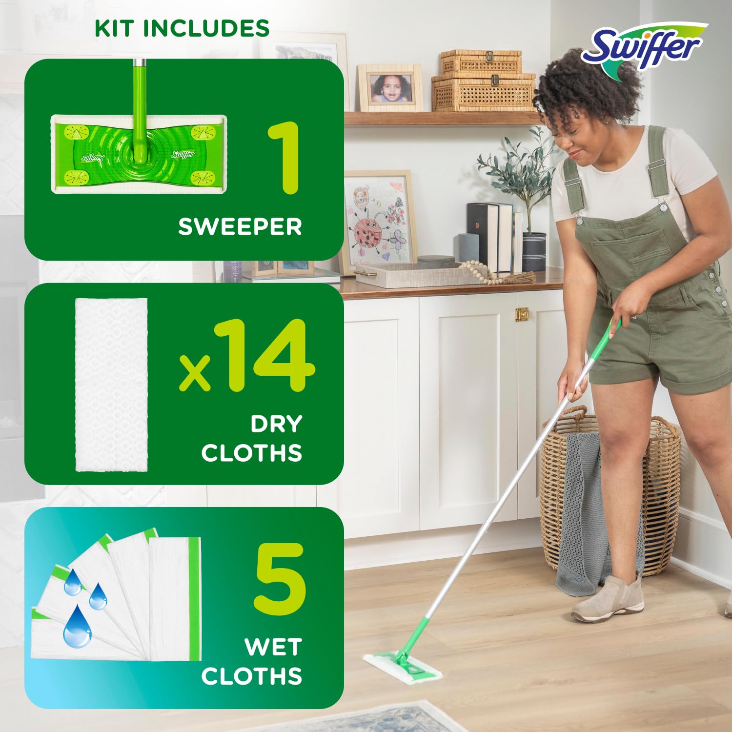 Swiffer Sweeper 2-in-1 Mops for Floor Cleaning, Dry and Wet Multi Surface Floor Cleaner, Sweeping and Mopping Starter Kit, Includes 1 Mop + 19 Refills, 20 Piece Set - Medaid International