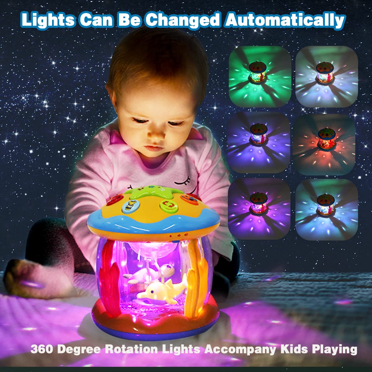 Aboosam Baby Toys 6 to 12 Months: Musical Light Up Ocean Rotating Toy | Babies Crawling Toys 6 7 8 9 10 11 12 Months - Newborn Infant Music Aquarium Toy 6-12-18 Month Baby Boy Girl Birthday Gifts