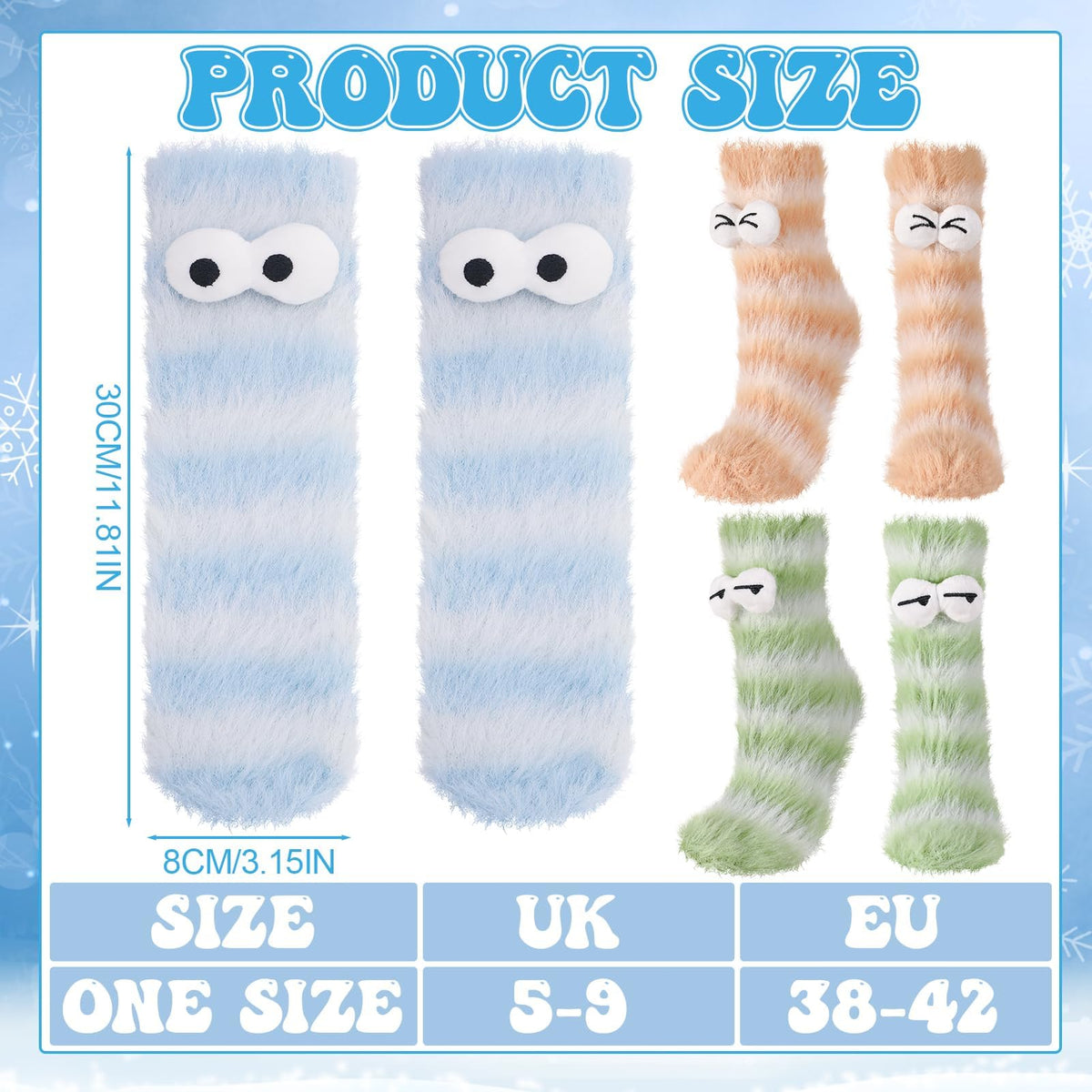 KASTWAVE 3 Pairs Fluffy Cartoon Monster Socks for Women, Cozy 3D Velvet Funny Sleep Cute & Quirky Warm Winter Socks for Halloween & Birthday, Foot Size 38-42