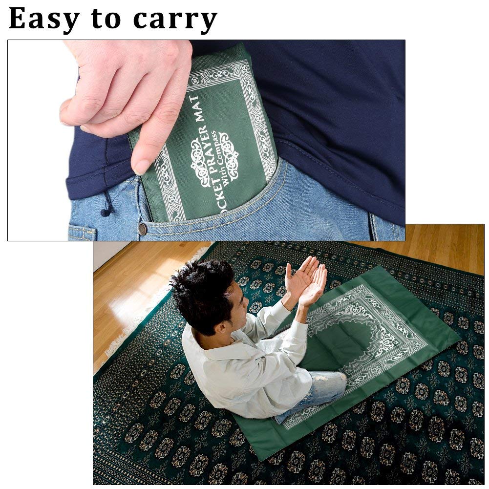 Anlising 2 Pieces Portable Travel Prayer Mat with Compass, Waterproof Polyester Prayer Rug, Muslim Travel Prayer Mat, for Ramadan Gifts (60cm×100cm) - Medaid International