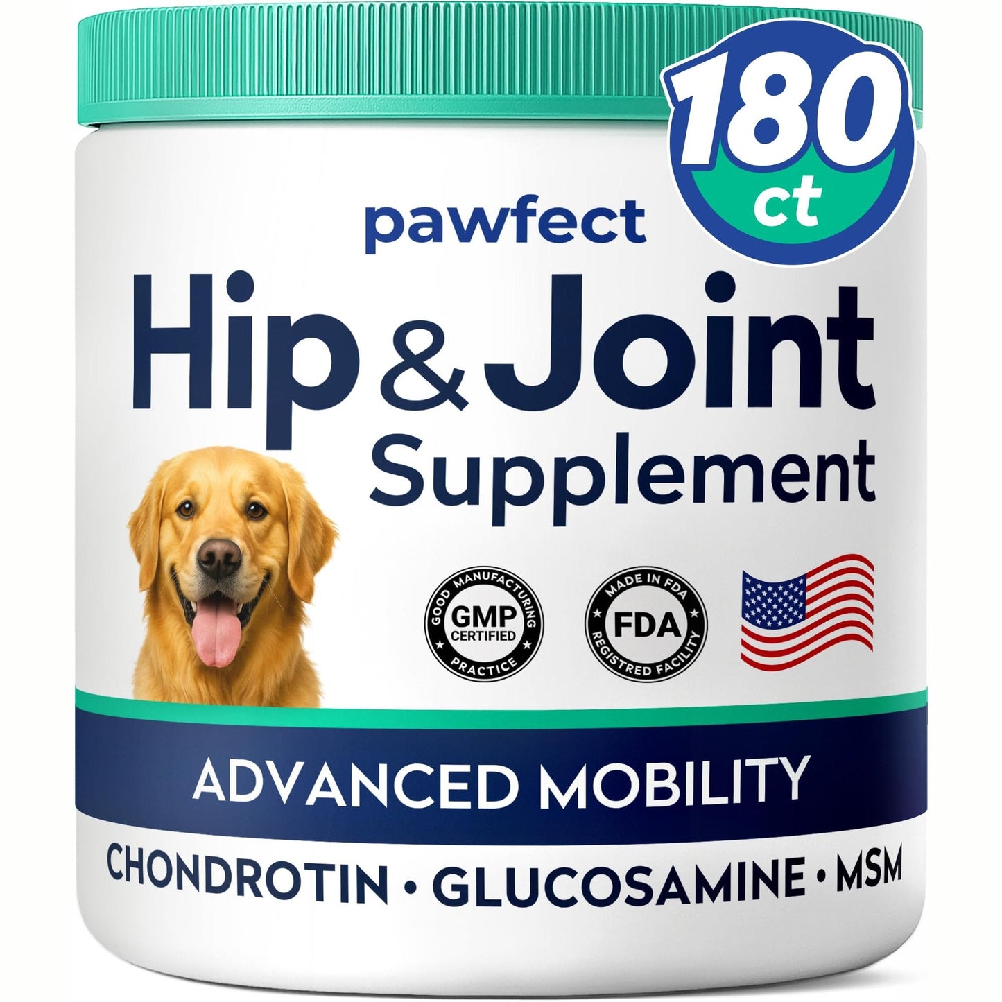 PAWFECTCHEW Glucosamine Dog Treats for Picky Eaters - Joint Supplement w/Chondroitin, MSM, Omega-3 - Joint Pain Relief - Advanced Formula - Chicken Flavor - 180 Ct - Made in USA