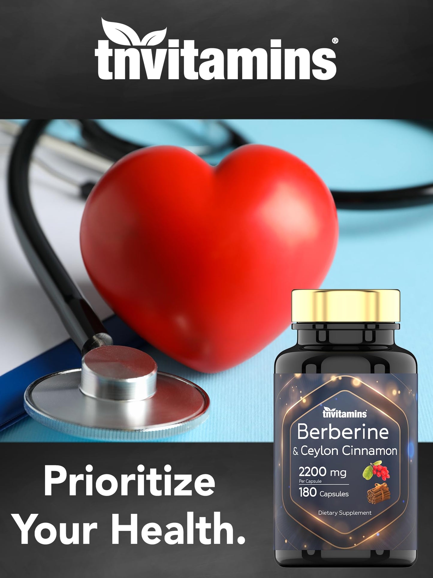 Berberine with Ceylon Cinnamon: 2200 mg Per Capsule - 180 Capsules | Natural Berberine Supplement for Cardiovasular & Circulatory System Health* | 6 Month Supply | Made in The USA! - Medaid International