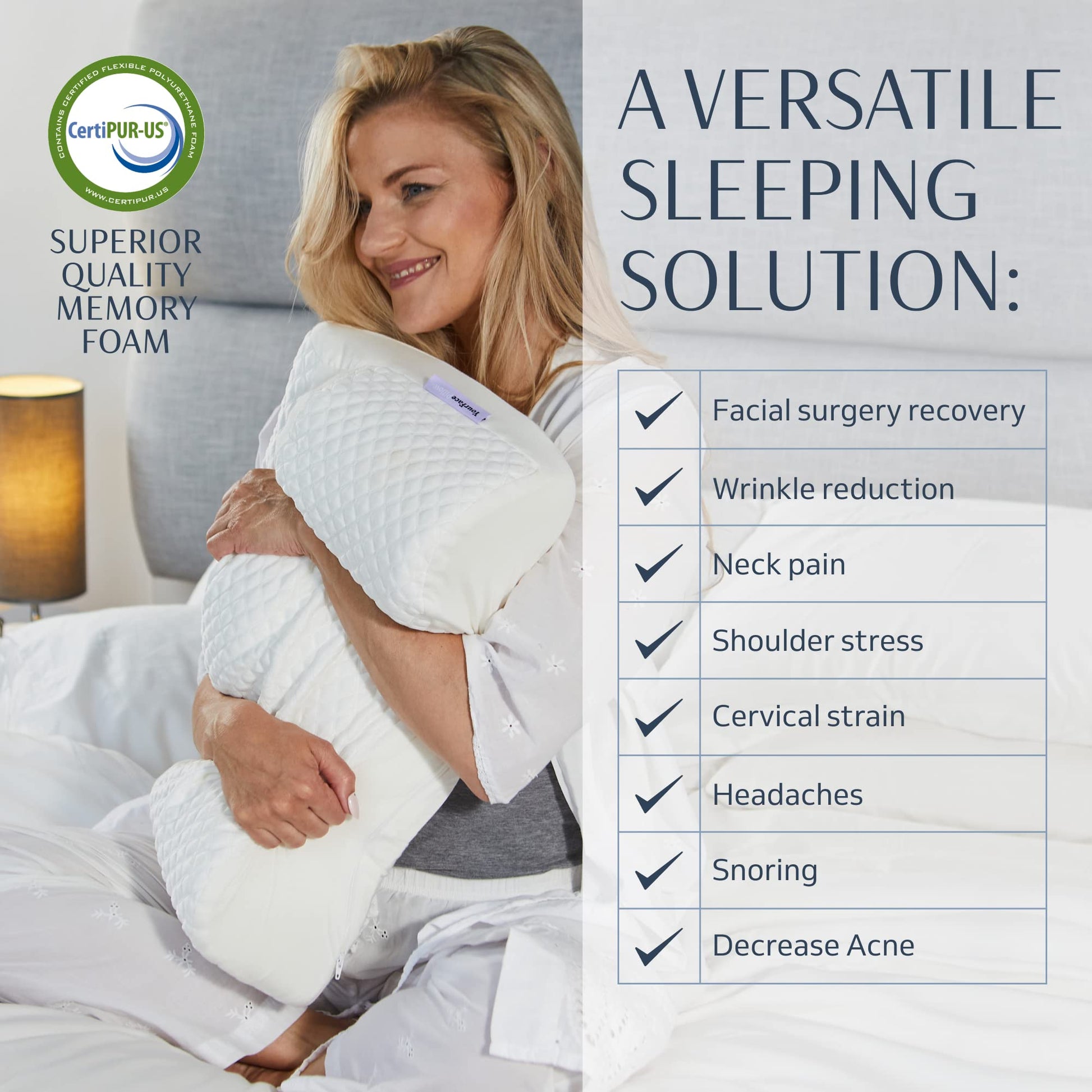 YourFacePillow, Back Sleeper Beauty Pillow, Cervical Neck Pillow Contour Memory Foam Pillow, Ergonomic Neck, Back & Shoulder Support. Back Sleeping Reduces Pressure on Skin - Cooling with Satin Case - Medaid International