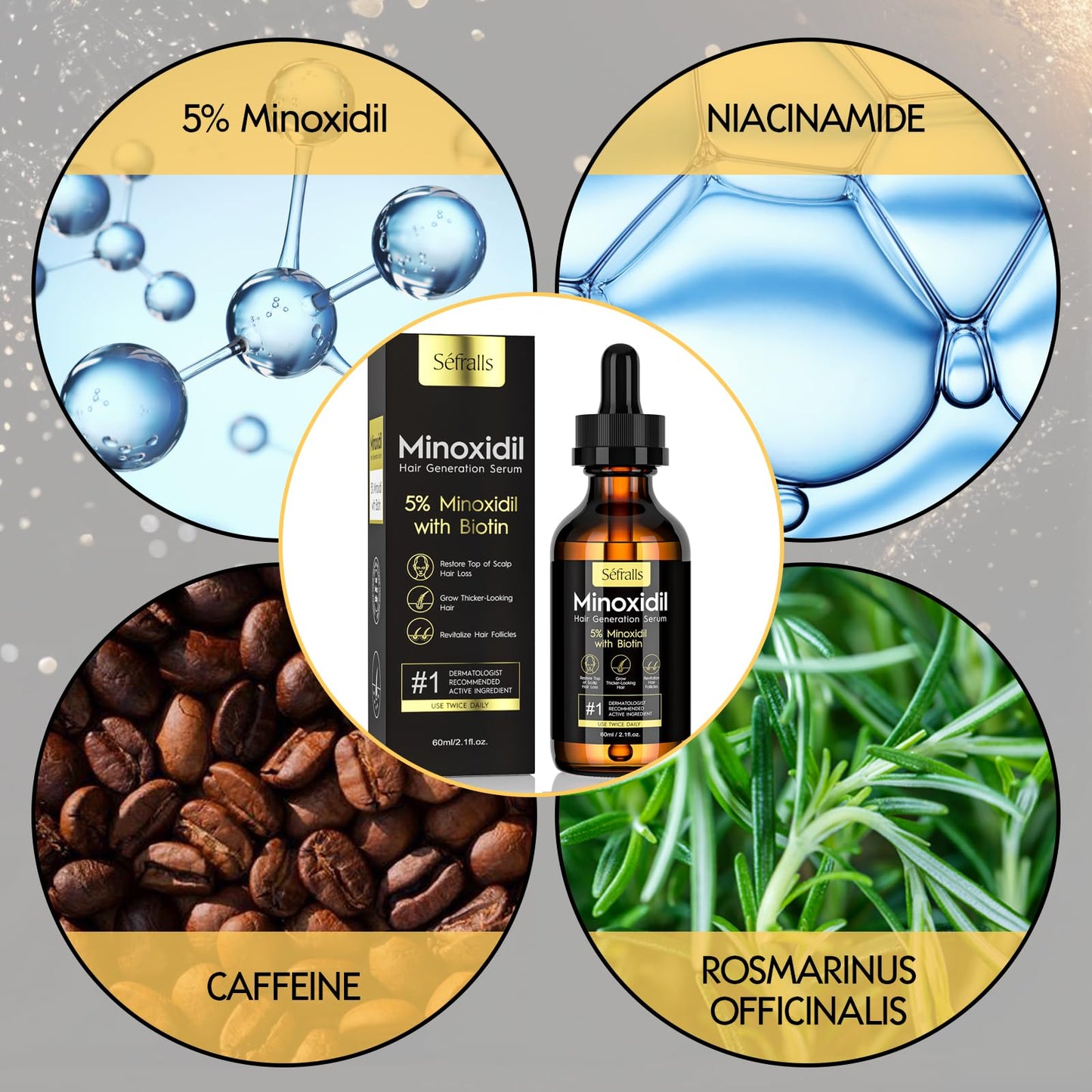 5% Minoxidil Hair Growth Serum Oil For Men and Women, Biotin Hair Serum, Safest Hair Regrowth Treatment, Prevent Scalp Hair Loss 60ml / 2.11 fl.oz - Medaid International