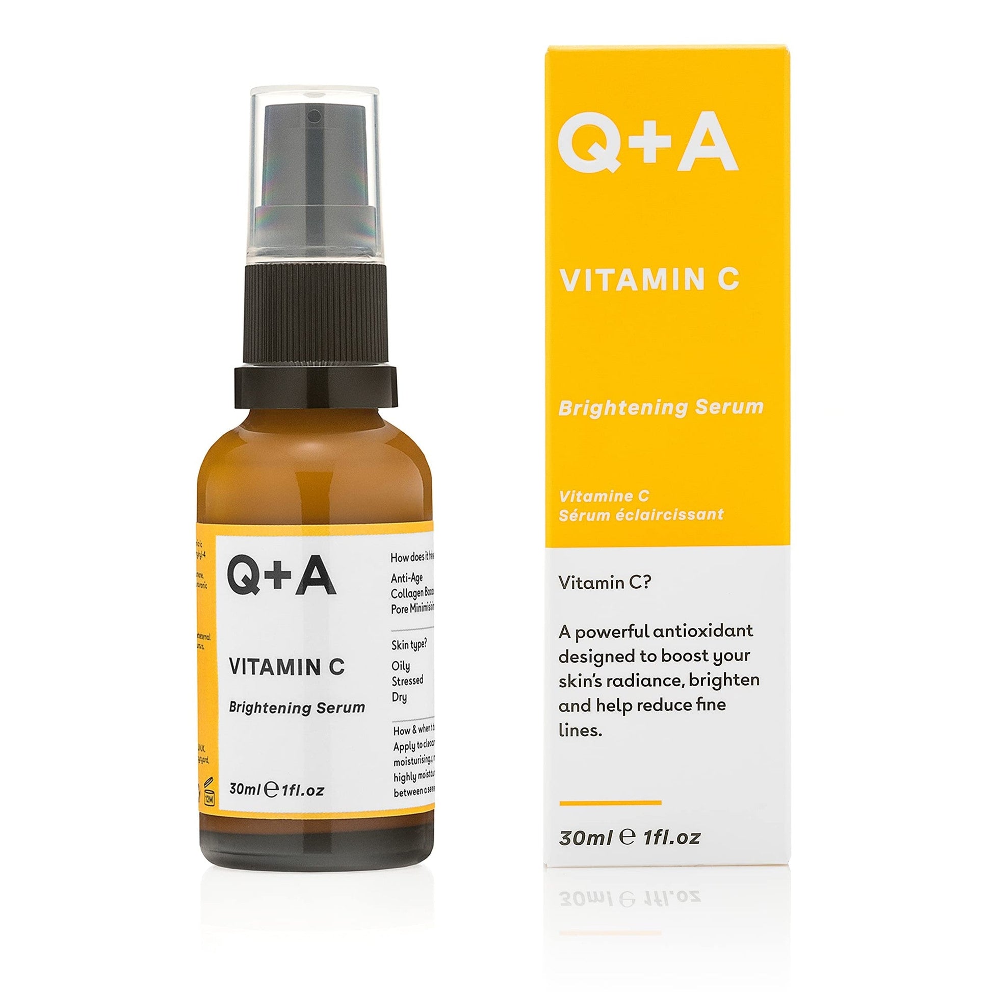 Q+A Vitamin C Brightening Face Serum (30ml), Vitamin C Serum for Face with Hyaluronic Acid, Hydrating and Anti-Ageing, Fragrance Free Skincare, Brightens Skin and Evens Out Skin Tone - Medaid International
