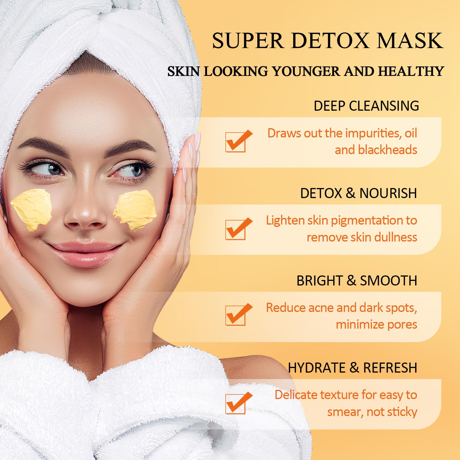 Vitamin C Face Mask with Kaolin Clay and Turmeric for Dark Spots, Dull Skin, Skincare Facial Mask for Controlling Oil and Refining Pores 5.29 Oz - Medaid International