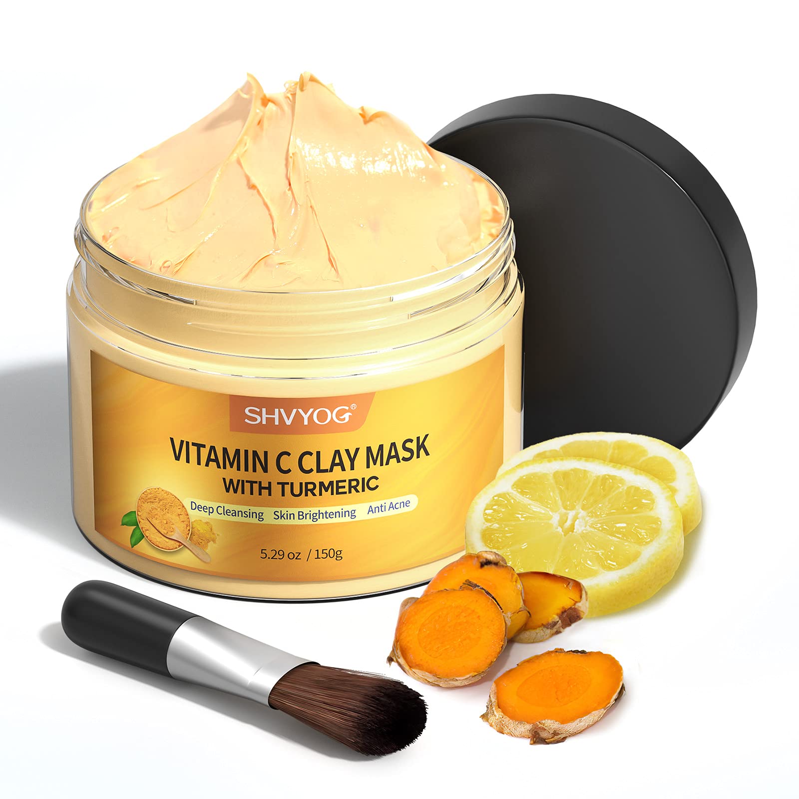 Vitamin C Face Mask with Kaolin Clay and Turmeric for Dark Spots, Dull Skin, Skincare Facial Mask for Controlling Oil and Refining Pores 5.29 Oz - Medaid International