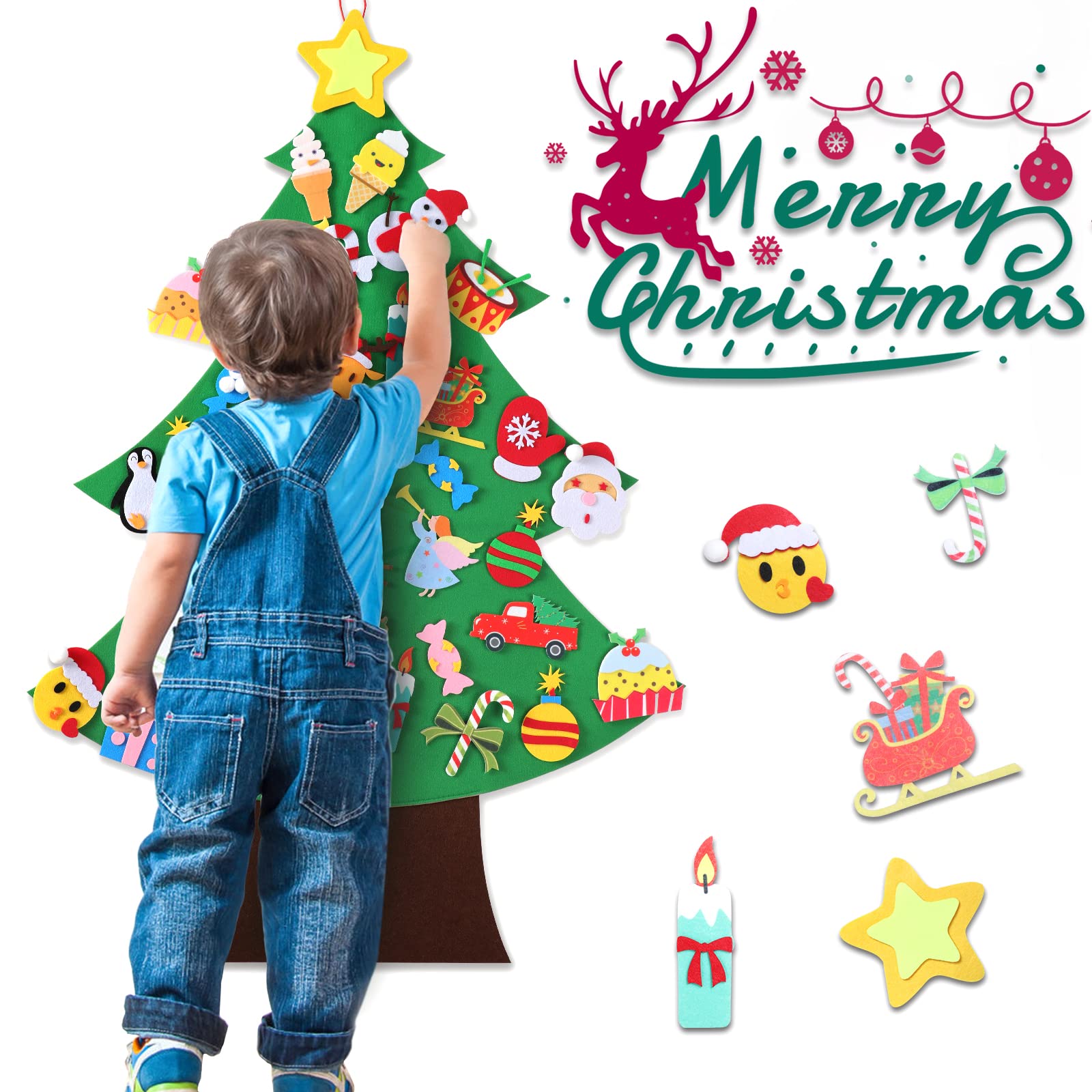 Felt Christmas Tree - 3.5 FT Wall Felt Christmas Tree for Kids with 40 Pcs Ornaments, DIY Xmas Gifts for Christmas Decorations - Medaid International