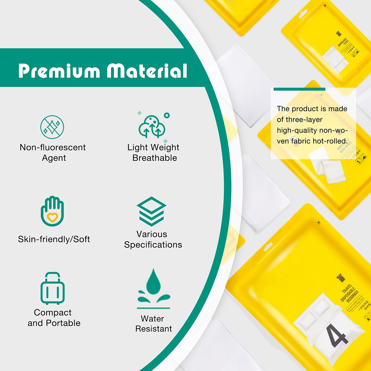 KASTWAVE 4 Pack Travel Disposable Bedding Set, Disposable Bedding Sheets, Sheet for Business Travel Hotel Trip Outdoor Camping, 1 Quilt Covers, 1 Bed Sheet and 2 Pillow Cases, 2 Towel, 2 Bath Towel
