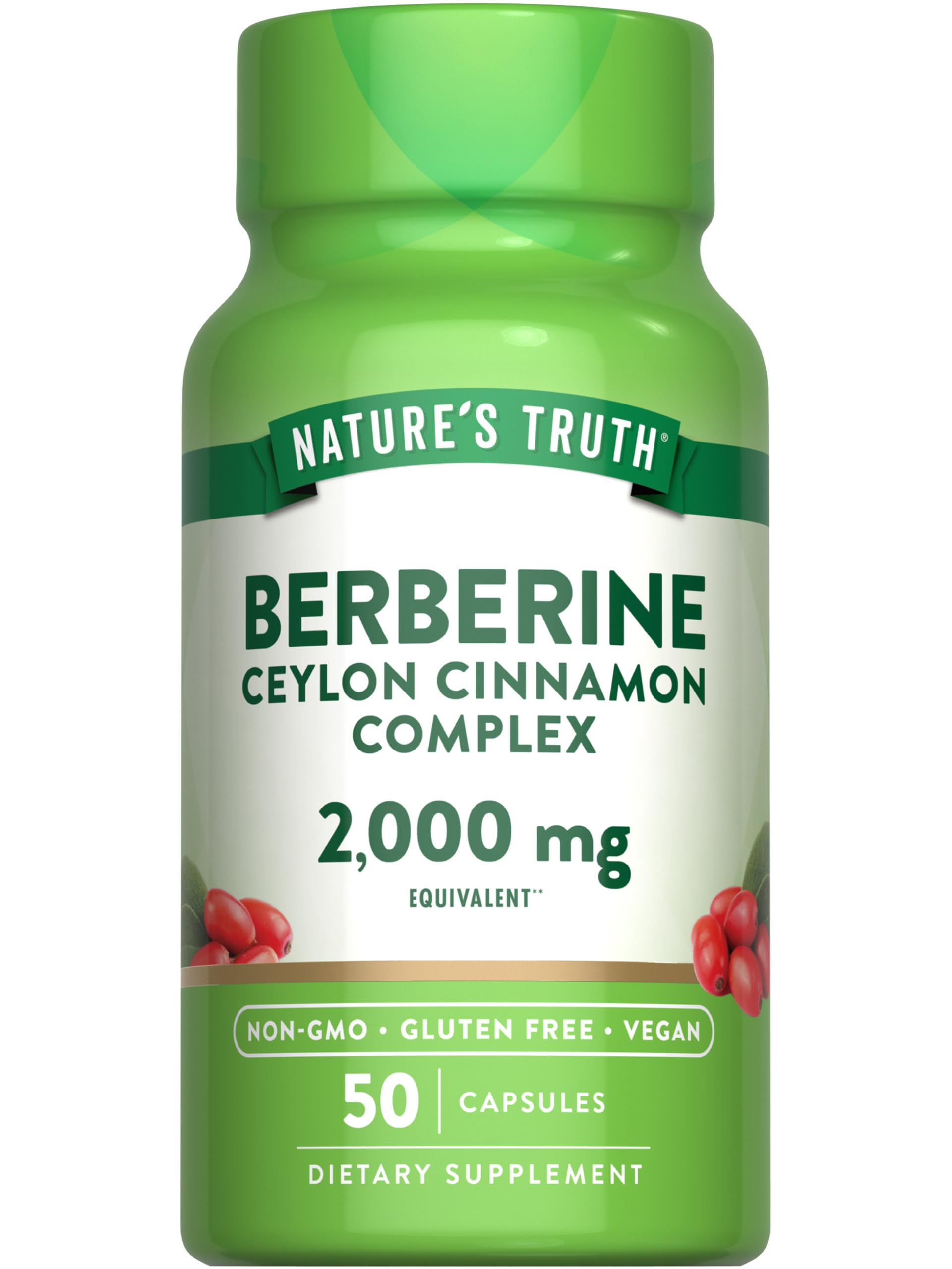 Nature's Truth Berberine with Ceylon Cinnamon Complex | 2,000mg | 50 Vegan Capsules | Vegan, Non-GMO, and Gluten Free Supplement - Medaid International
