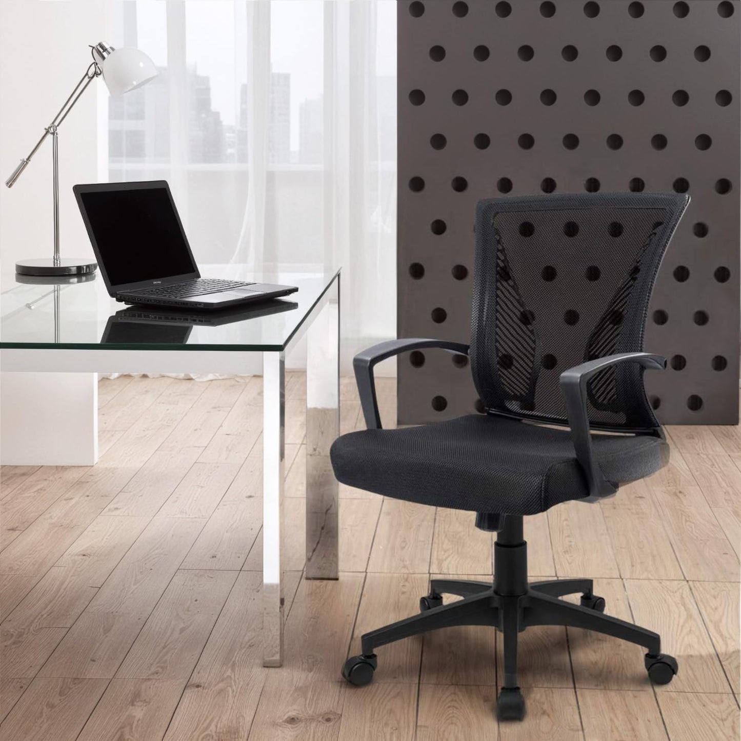 Furmax Office Chair Ergonomic Computer Desk Mesh Chair Mid Back Swivel Lumbar Support with Armrest (1, Black) - Medaid International