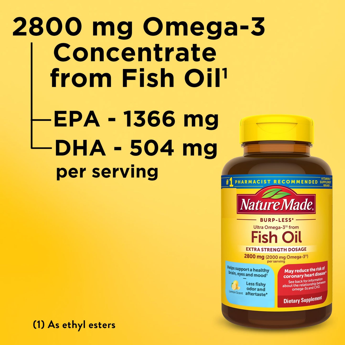 Nature Made Extra Strength Omega 3 Fish Oil Supplements, 2800mg, Fish Oil Omega 3 Supplements as Ethyl Esters for Healthy Heart, Brain, Eyes, Mood Support, 60 Softgels, 30 Day Supply - Medaid International