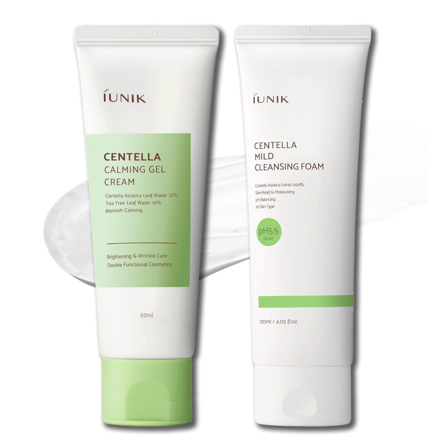 IUNIK Centella Calming Gel Cream & Mild Facial Foaming Cleanser Non-Sticky Non-Stripping Moisturizing Balancing Blemish Care for Oily Dry Sensitive Acne-prone Skin Korean Skincare - Medaid International