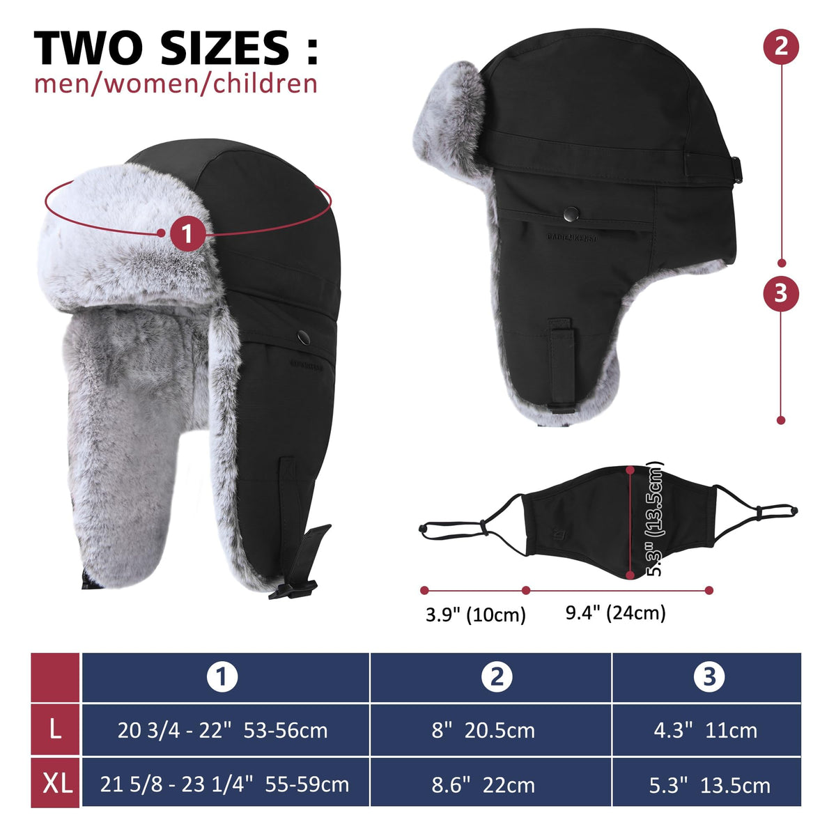 Winter Trapper Hat with Ear Flap Chin Strap and Removable Windproof Mask, KASTWAVE Unisex Warm Faux Fur Hunting Outdoor Hat
