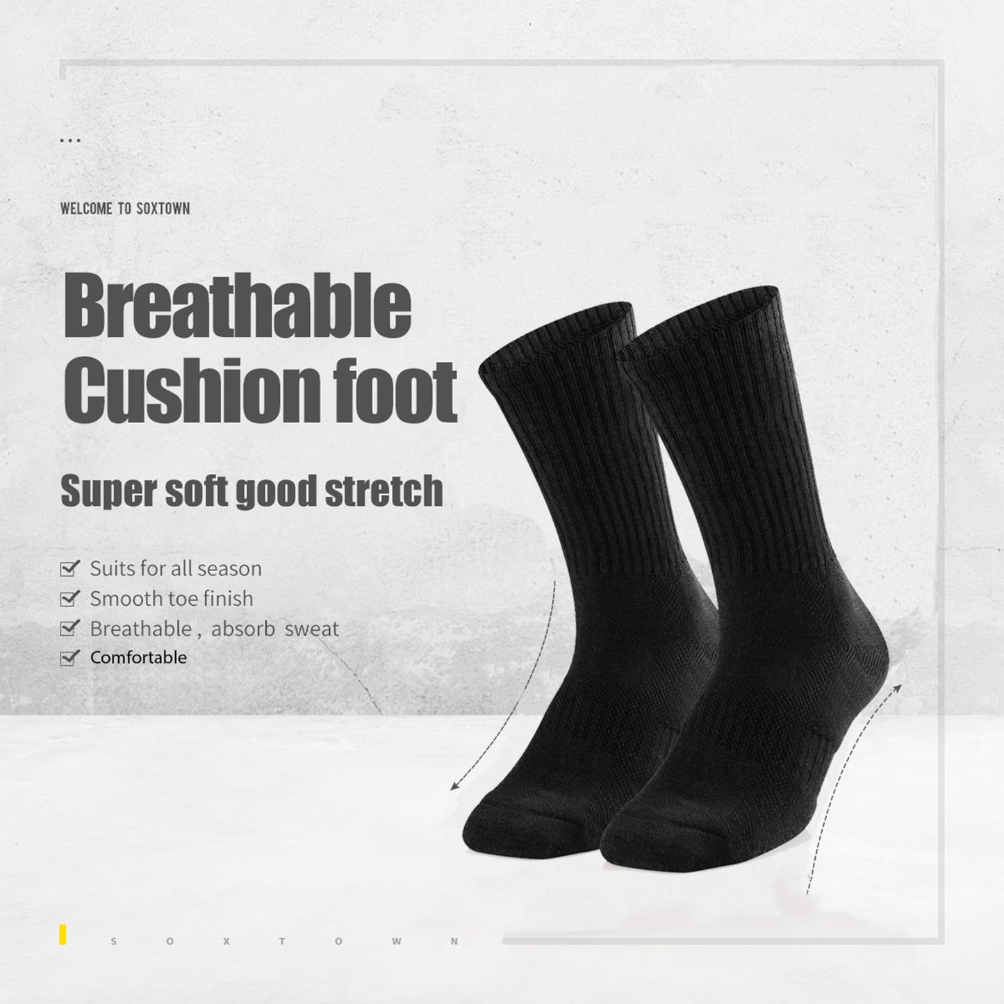 SOX TOWN Unisex Cushioned Crew Training Athletic Socks Men & Women with Combed Cotton Moisture Wicking Breathable Performance(Black L) - Medaid International