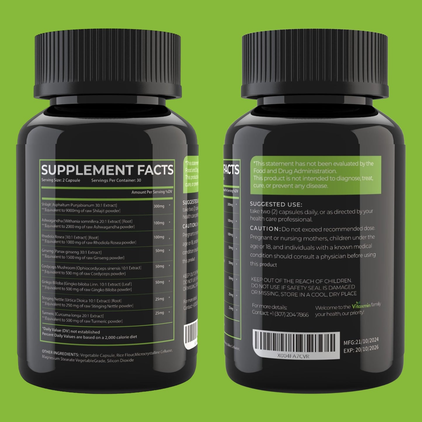 Shilajit and Ashwagandha Capsules, 8-in-1 Herbal Multivitamin for Men and Women, with Rhodiola Rosea, Ginseng, and Stinging Nettle, Shilajit for Men and Women - Medaid International