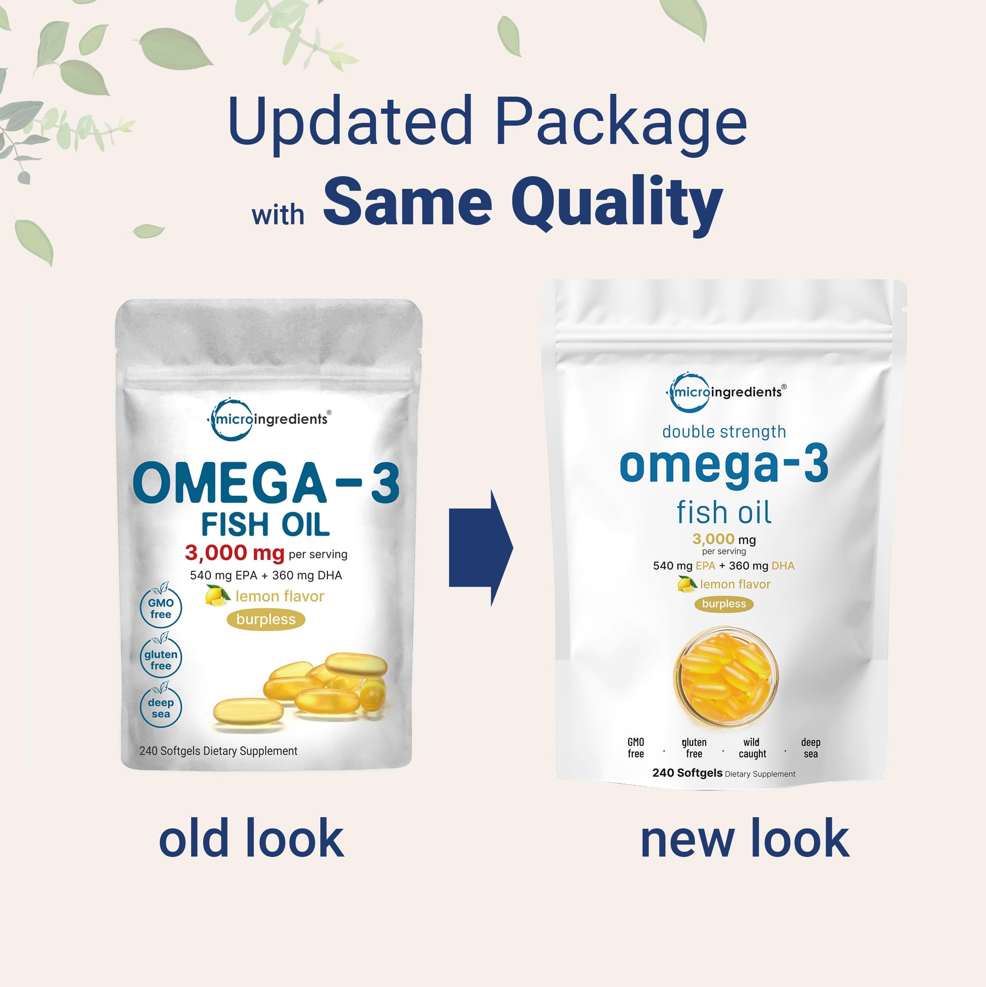 Micro Ingredients Omega 3 Fish Oil Supplements 3,000mg Per Serving, 240 Softgels | Lemon Flavored – Burpless | EPA 540mg + DHA 360mg | Deep Sea Fish - Medaid International