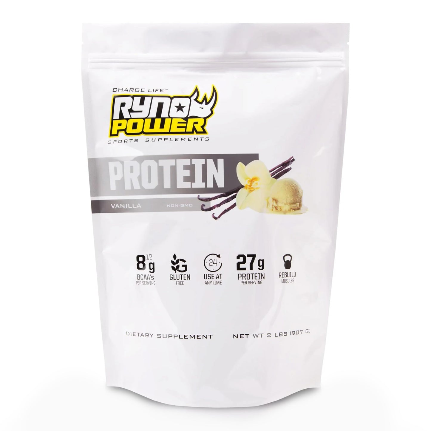 Ryno Power All Natural Whey Protein 2lb (20 Servings) 'Vanilla' - 100% Whey Protein Blend & No Fillers - Non GMO - Medaid International