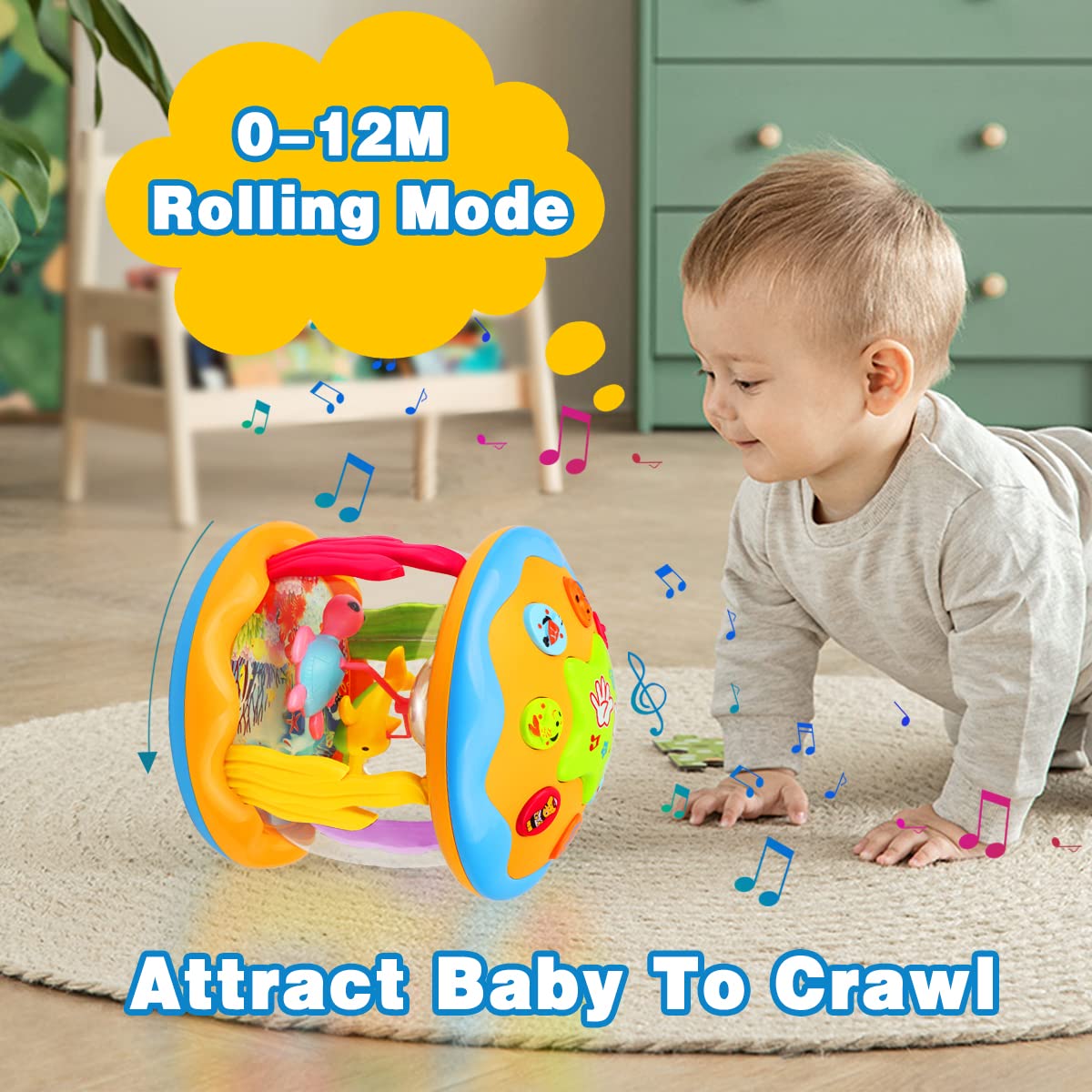 Aboosam Baby Toys 6 to 12 Months: Musical Light Up Ocean Rotating Toy | Babies Crawling Toys 6 7 8 9 10 11 12 Months - Newborn Infant Music Aquarium Toy 6-12-18 Month Baby Boy Girl Birthday Gifts