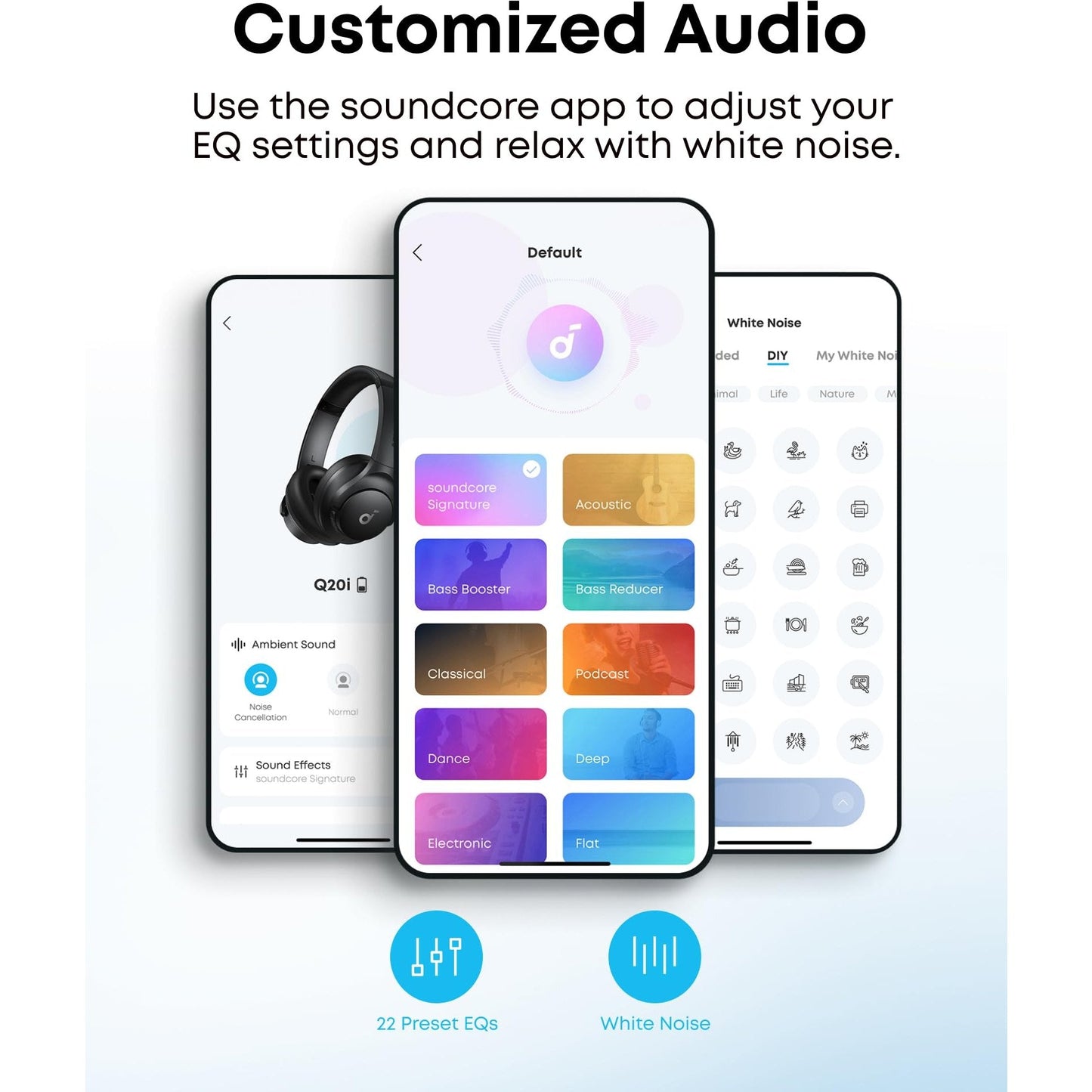 Soundcore by Anker Q20i Hybrid Active Noise Cancelling Headphones, Wireless Over-Ear Bluetooth, 40H Long ANC Playtime, Hi-Res Audio, Big Bass, Customize via an App, Transparency Mode (White) - Medaid International