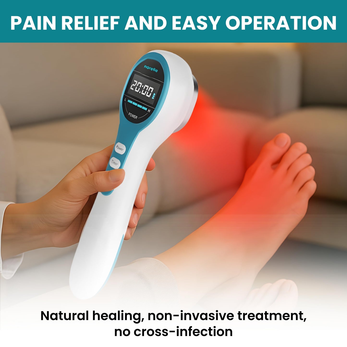 Norelie RedRevive Cold Laser Therapy Device - Portable Infrared and Red Light Therapy Wand for Relief of Joints, Muscle and Body Pain, Dual Wavelength Technology with 4 Intensity Levels - Medaid International