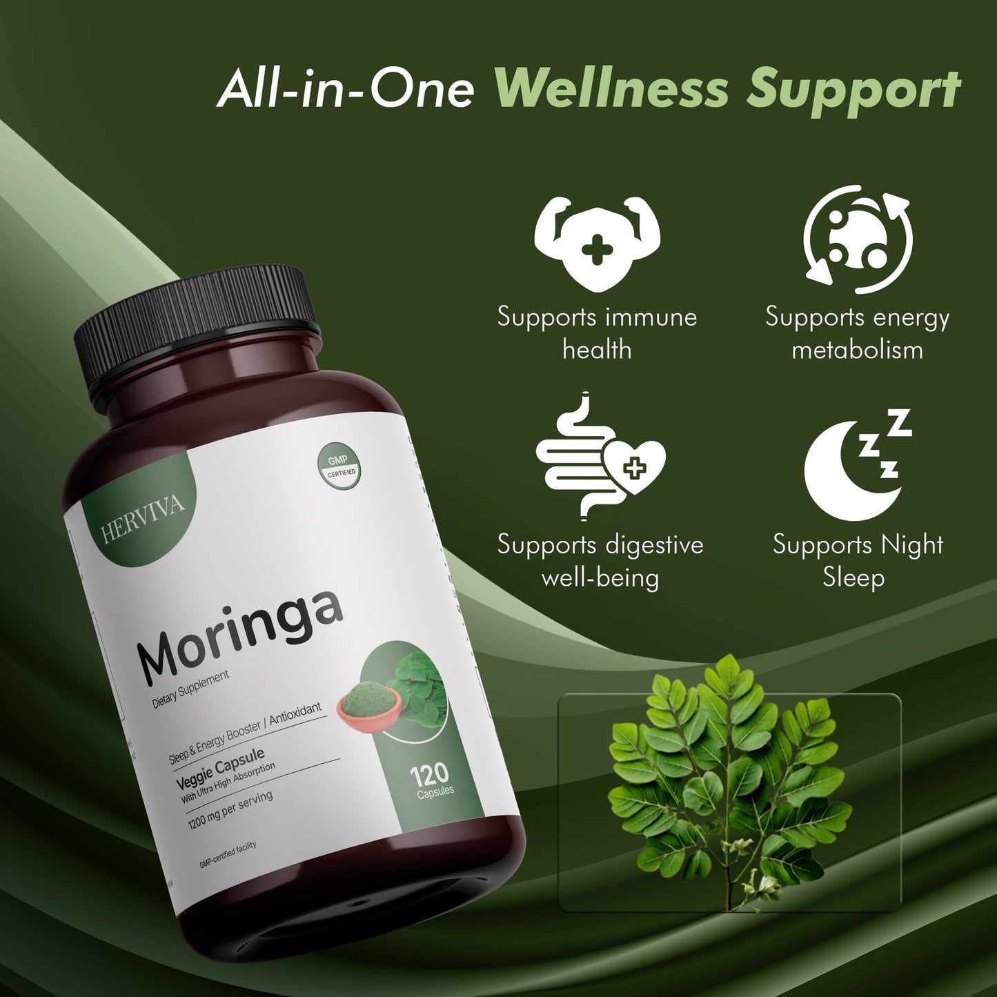 HERVIVA Moringa Capsules-1200 mg of Organic Moringa –Vegan Capsules - Medaid International