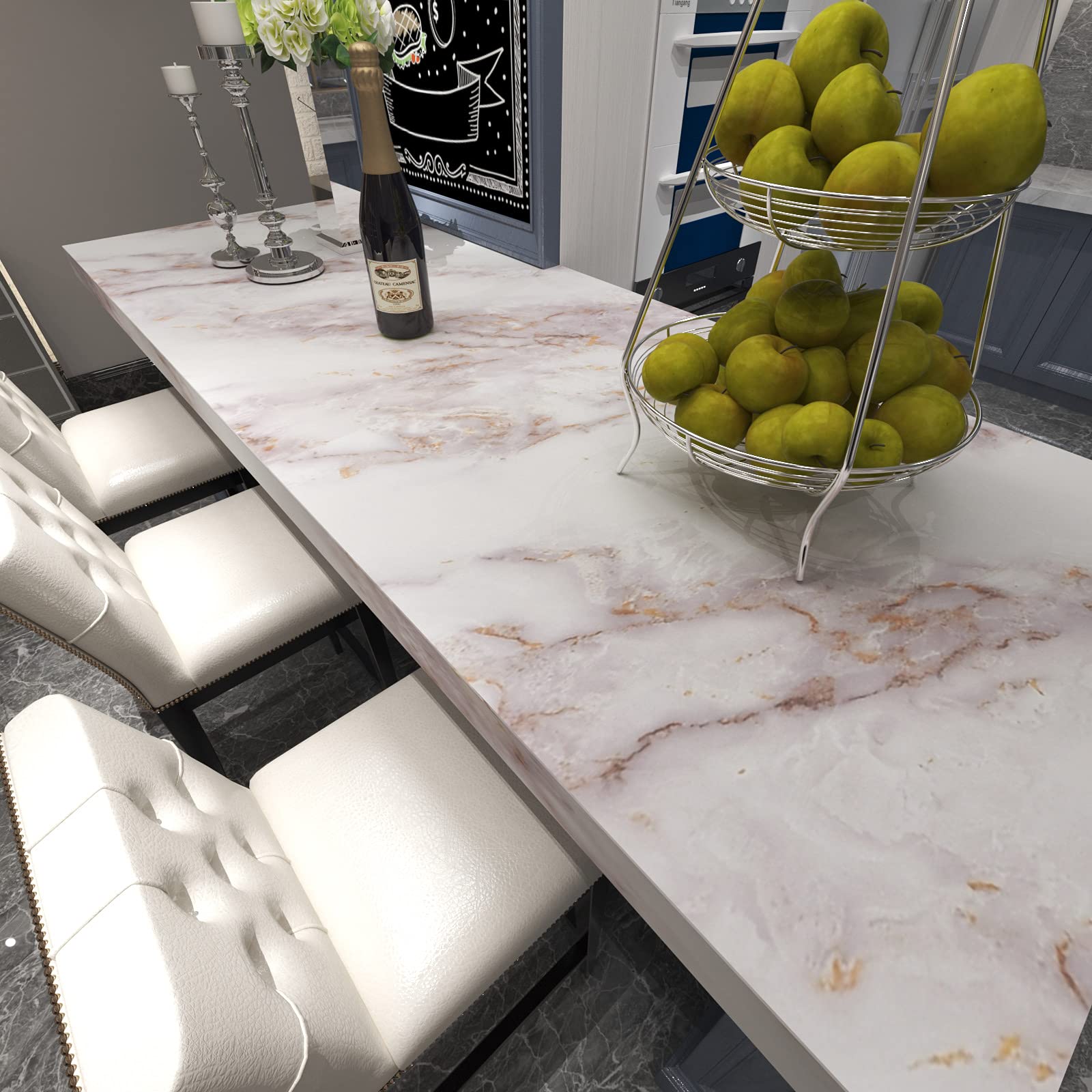 Cohoo Home Marble Contact Paper for Countertops Marble Peel and Stick Wallpaper Removable Self Adhesive Wallpaper Matte Peel and Stick Countertops Kitchen Cabinet Waterproof 23.6inW 118inL White/Gold - Medaid International