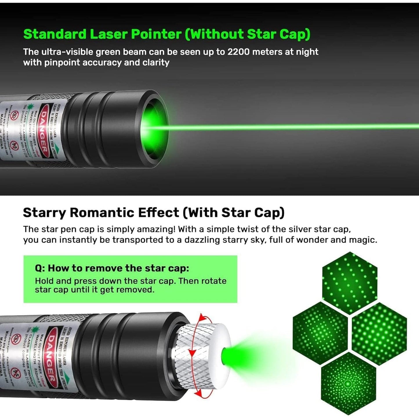 IVVTRYI Long Range High Power Tactical Green Beam Flashlight Laser Pointer rechargeableUSB Laser Pointer Cat Toys with Star Cap Adjustable Focus for Teaching Outdoor Hunting - Medaid International