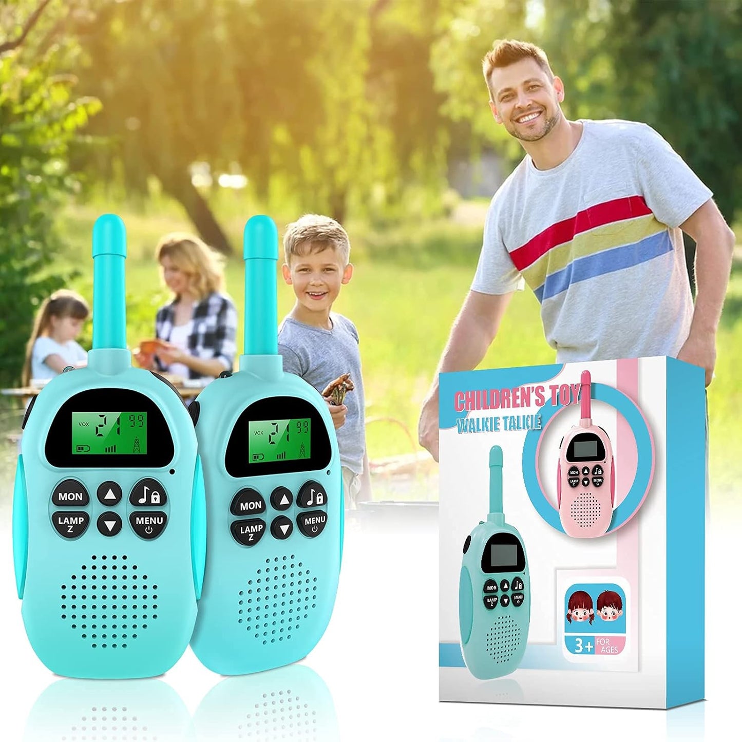 ULEWAY Walkie Talkie for Kids Rechargeable Radio 3km Range, Boy Girl Toy 4-12 Years 16 Channels, Walky Talky for Outdoor Adventure, Camping, Hiking 2 Pieces Pink Blue